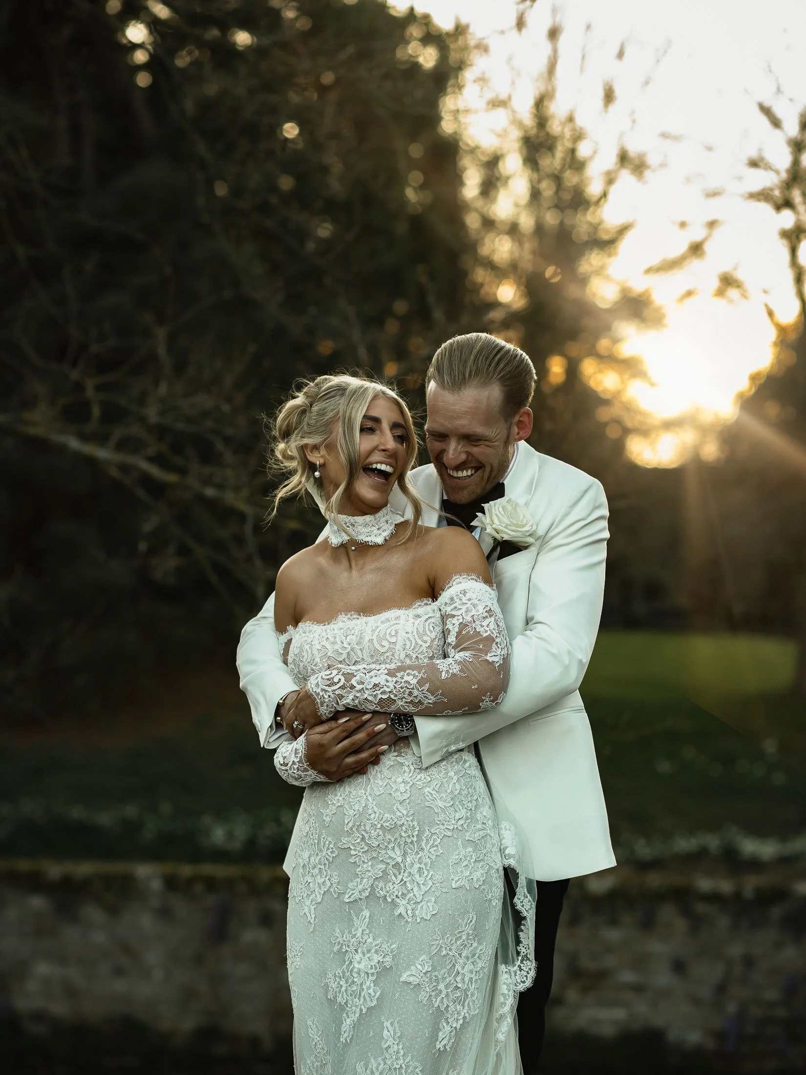 Editorial wedding photography and videography portraits at golden hour during a black-tie Orangery Maidstone wedding in Kent.
