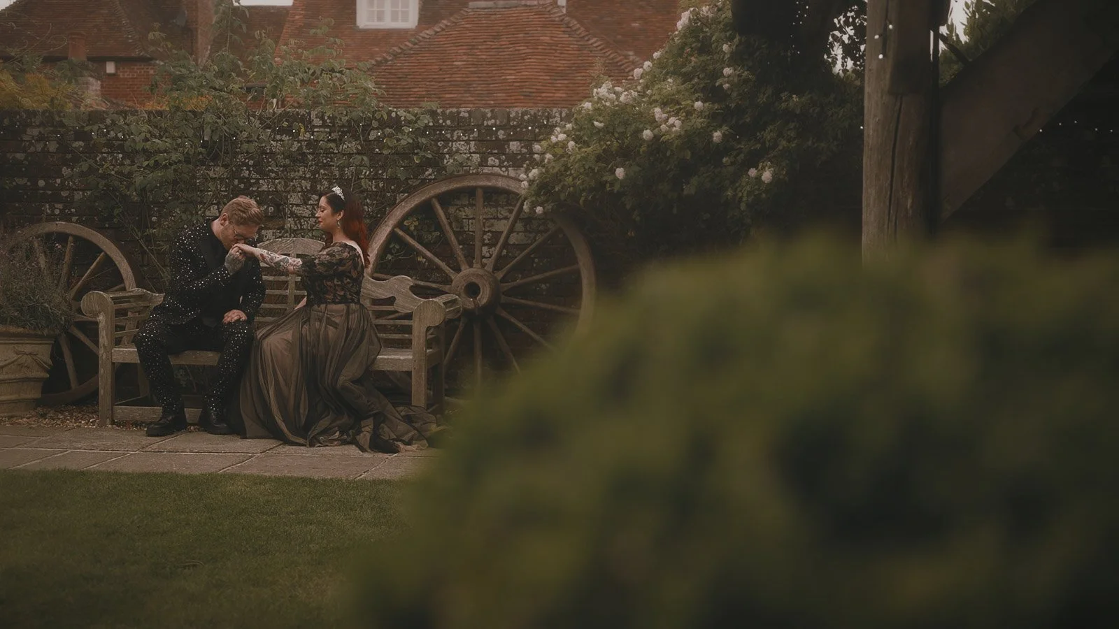 Bride and groom portraits with gothic elegance and editorial composition