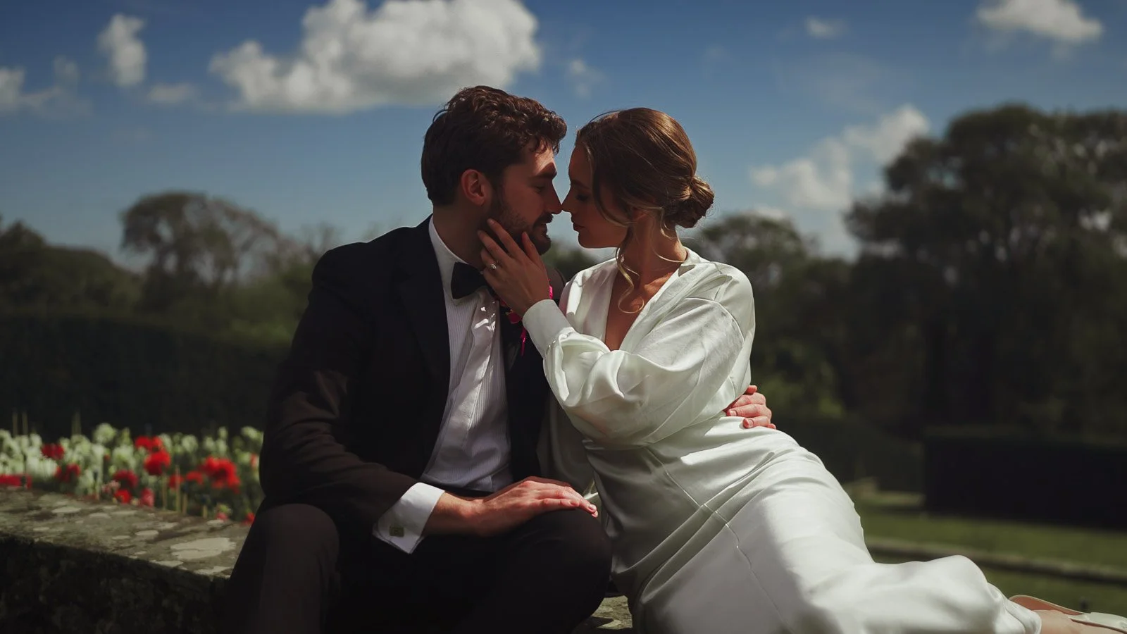 Modern black tie portrait with bold colour accents and clean framing