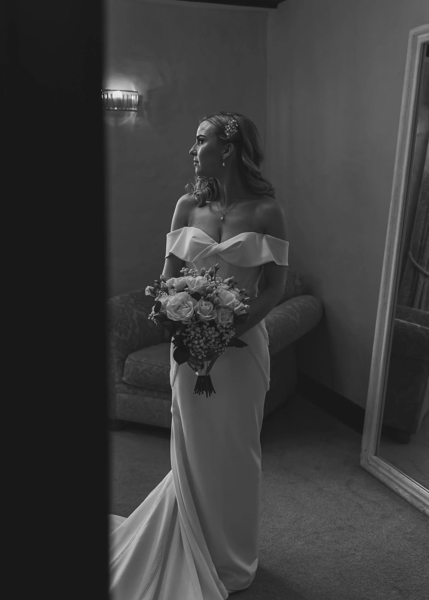 A luxury timeless wedding photograph in an editorial style, captured by wedding photographer Luke Batchelor Productions.