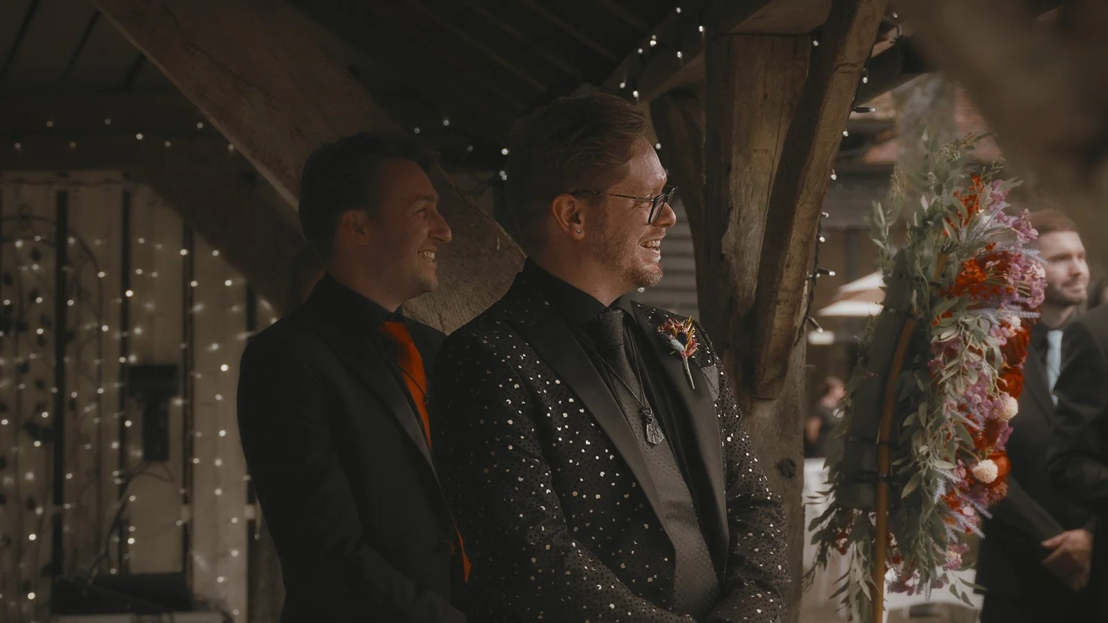 Outdoor wedding ceremony at Winters Barns with friends and family watching closely