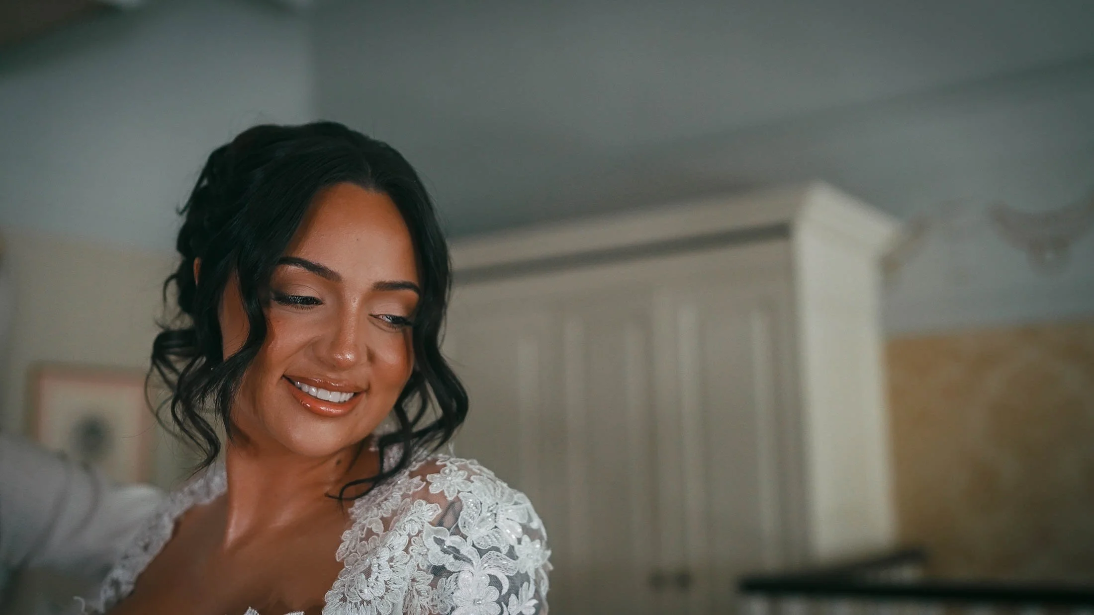 A portrait of a bride taken by a wedding videographer at Grantley Hall.