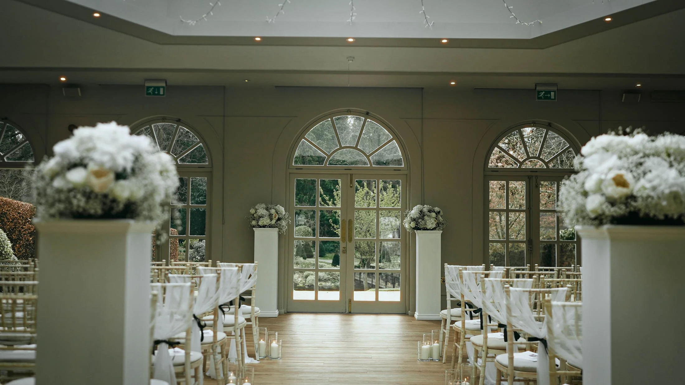 The indoor ceremony area at The Orangery Maidstone in Kent, UK.