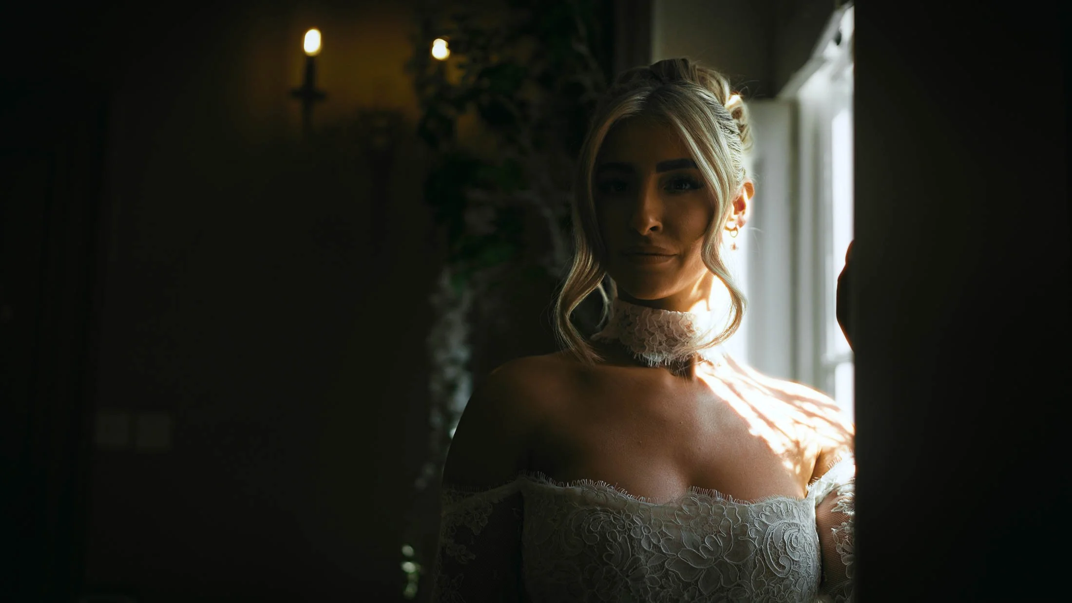 An indoor natural light bridal portrait taken in the Wisteria Suite at The orangery Maidstone wedding venue in Kent, UK.