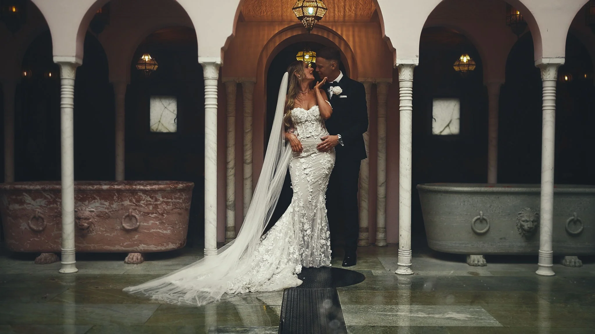 A wedding videography shot from a luxury black-tie wedding at Port Lympne Hotel, captured by videographer Luke Batchelor Productions.