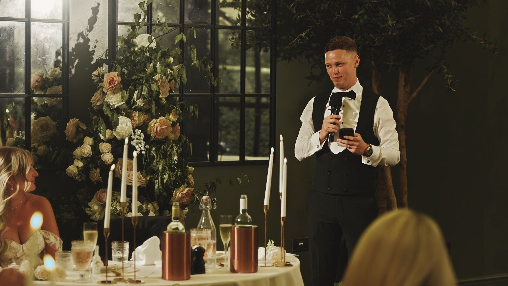 The couple’s reaction during speeches in the Port Lympne Orangery, an unscripted moment at the emotional centre of the day.