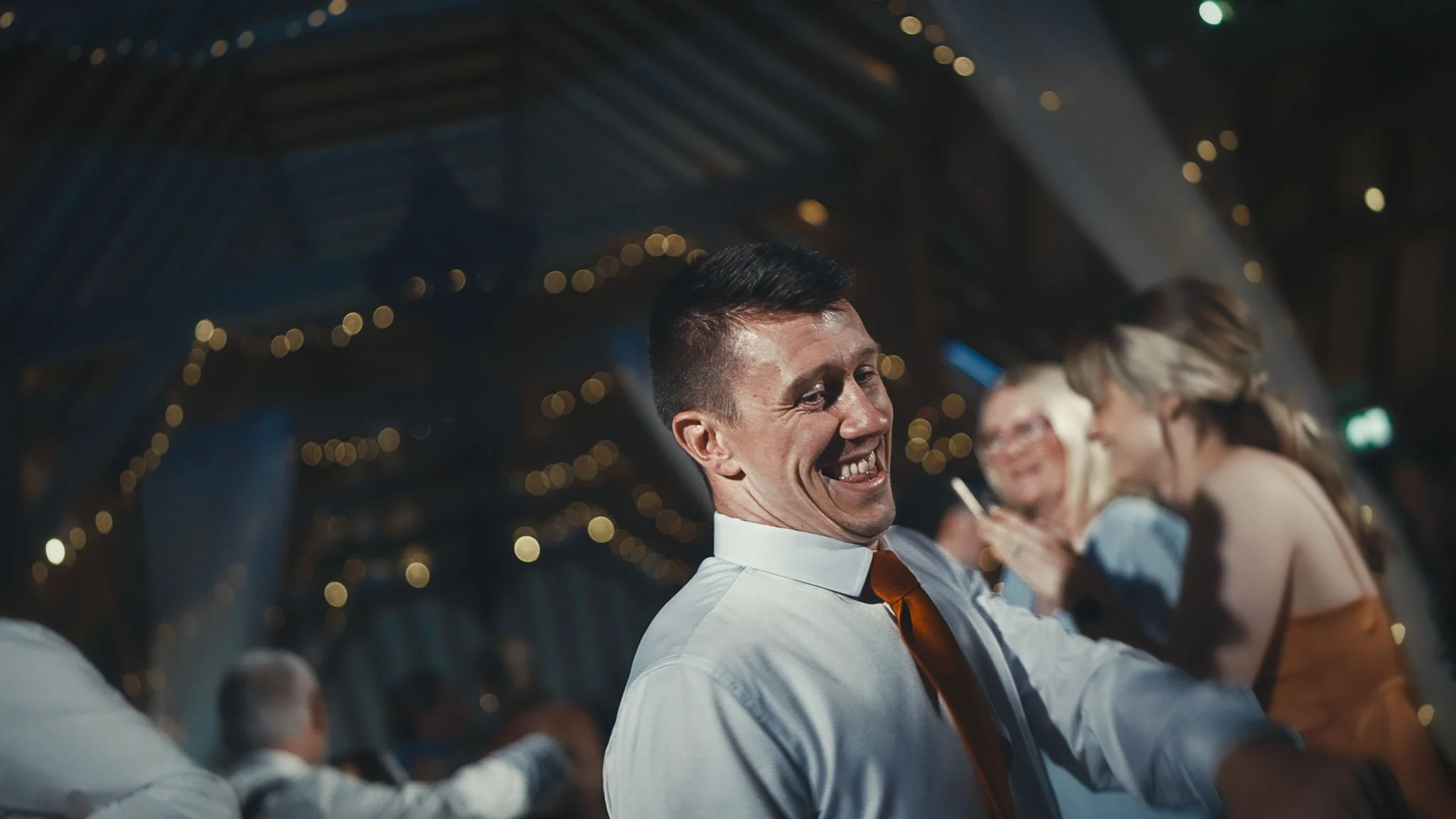 A black tie wedding afterparty at The Old Kent Barn, filmed by Kent videographer Luke Batchelor Productions