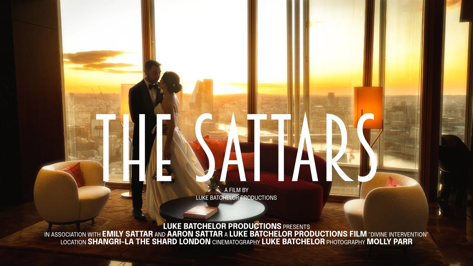 An editorial black-tie London wedding at Shangri-La The Shard, captured together by both photo and film.