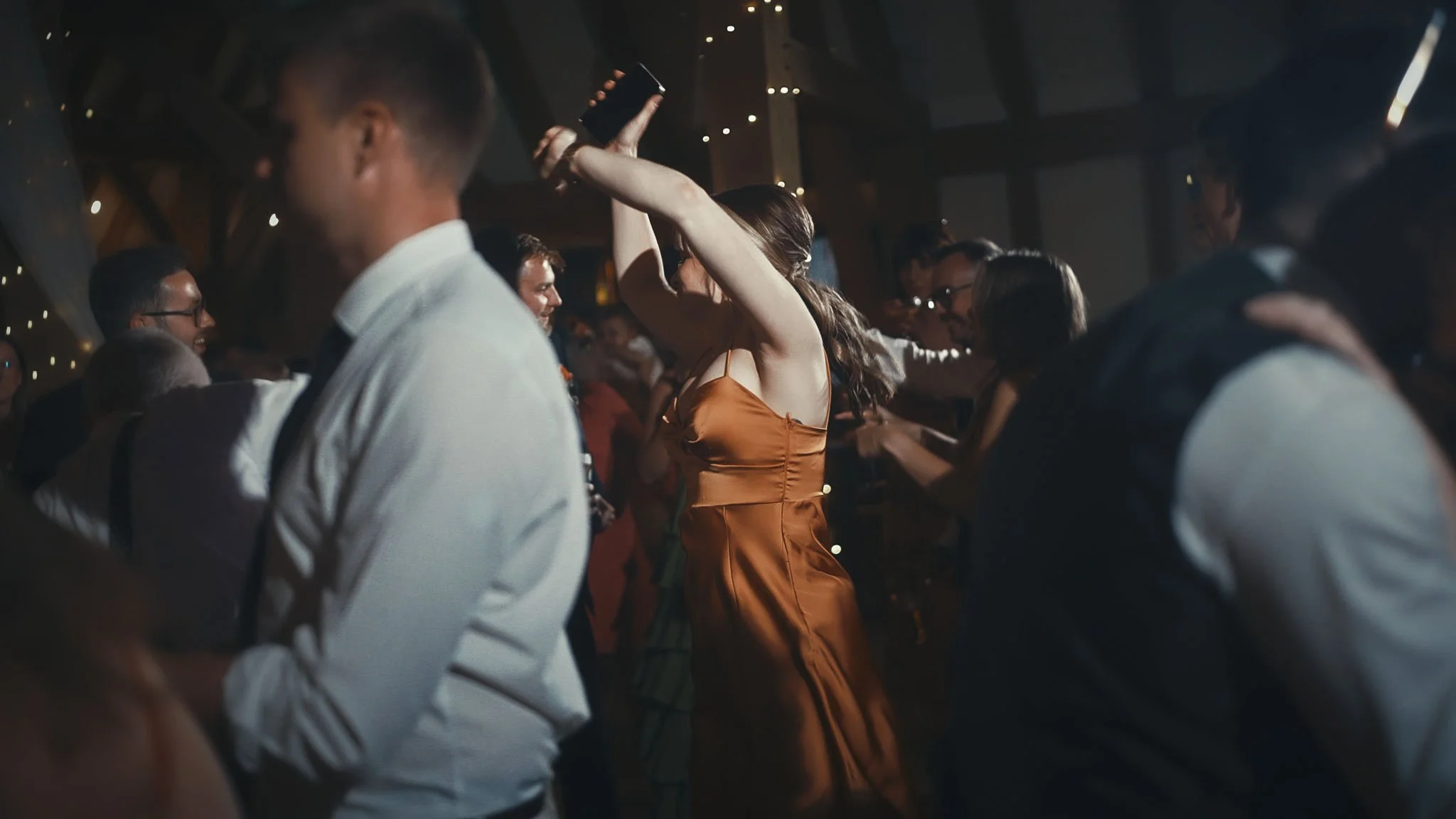 A black tie wedding afterparty at The Old Kent Barn, filmed by Kent videographer Luke Batchelor Productions