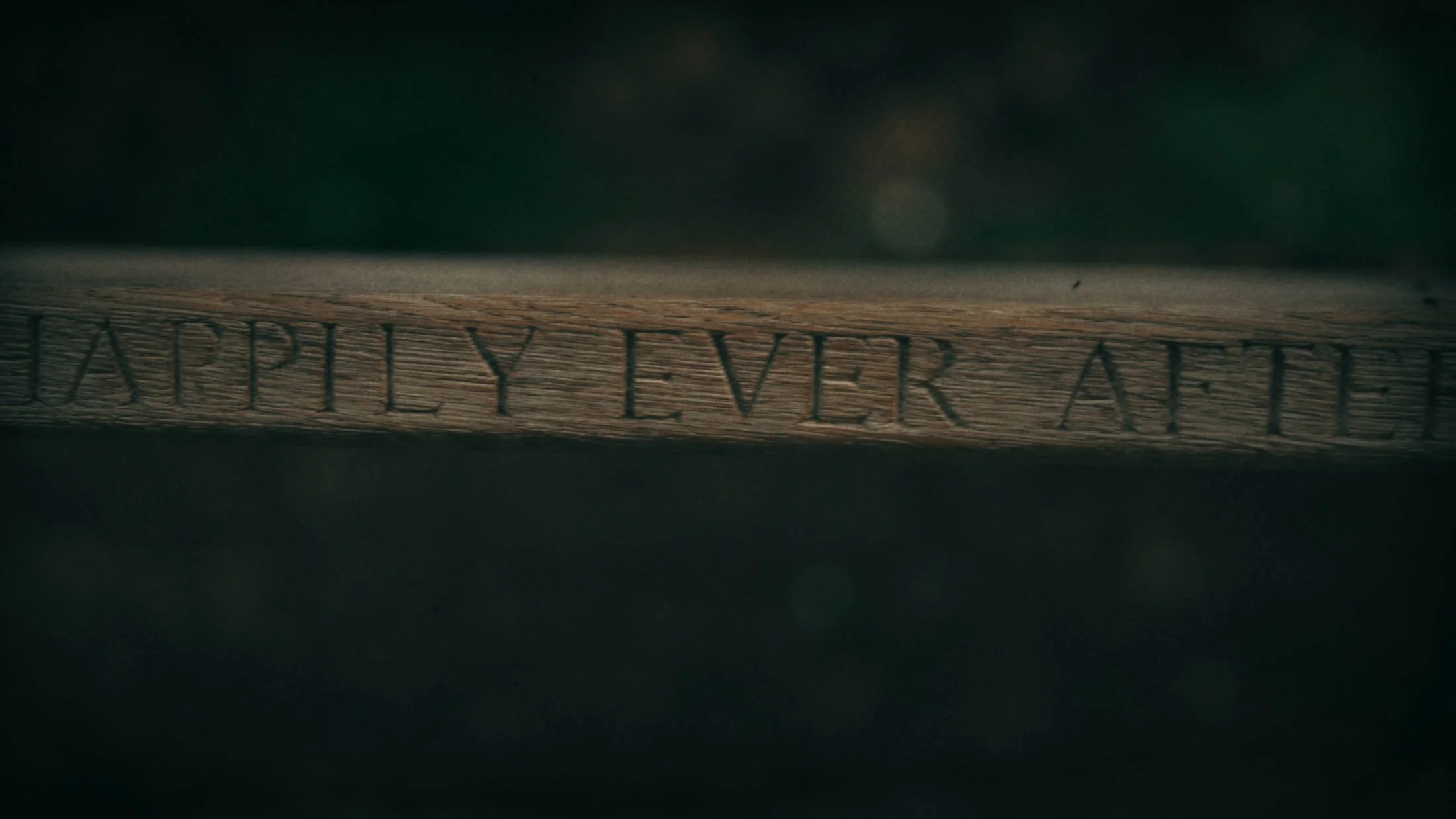 A wooden swing with the inscription 'happily ever after' in a details and establishing shot from a storytelling wedding film.