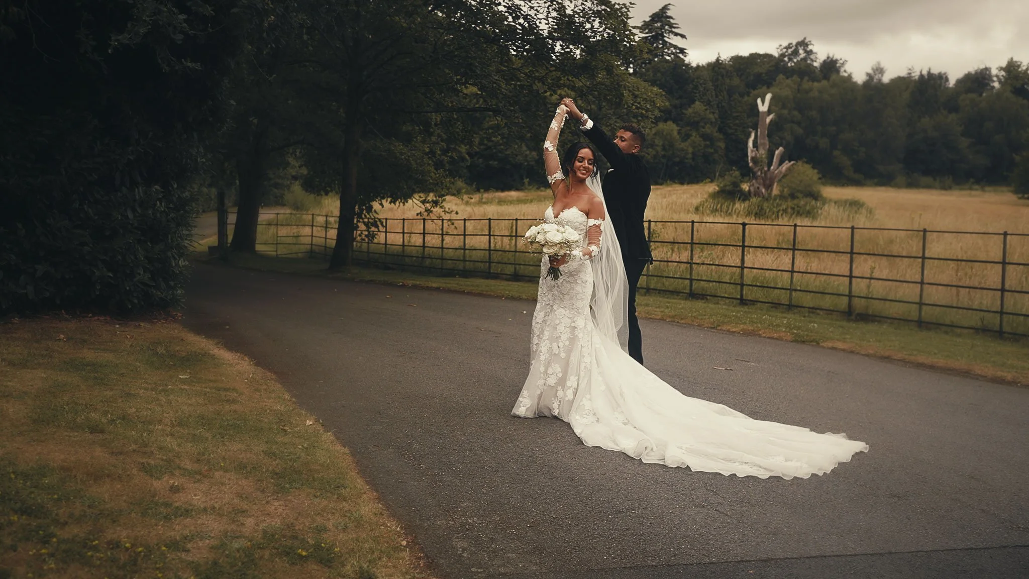 A cinematic wedding videography shot from a black tie wedding at Botleys Mansion in Surrey, filmed by Luke Batchelor productions.