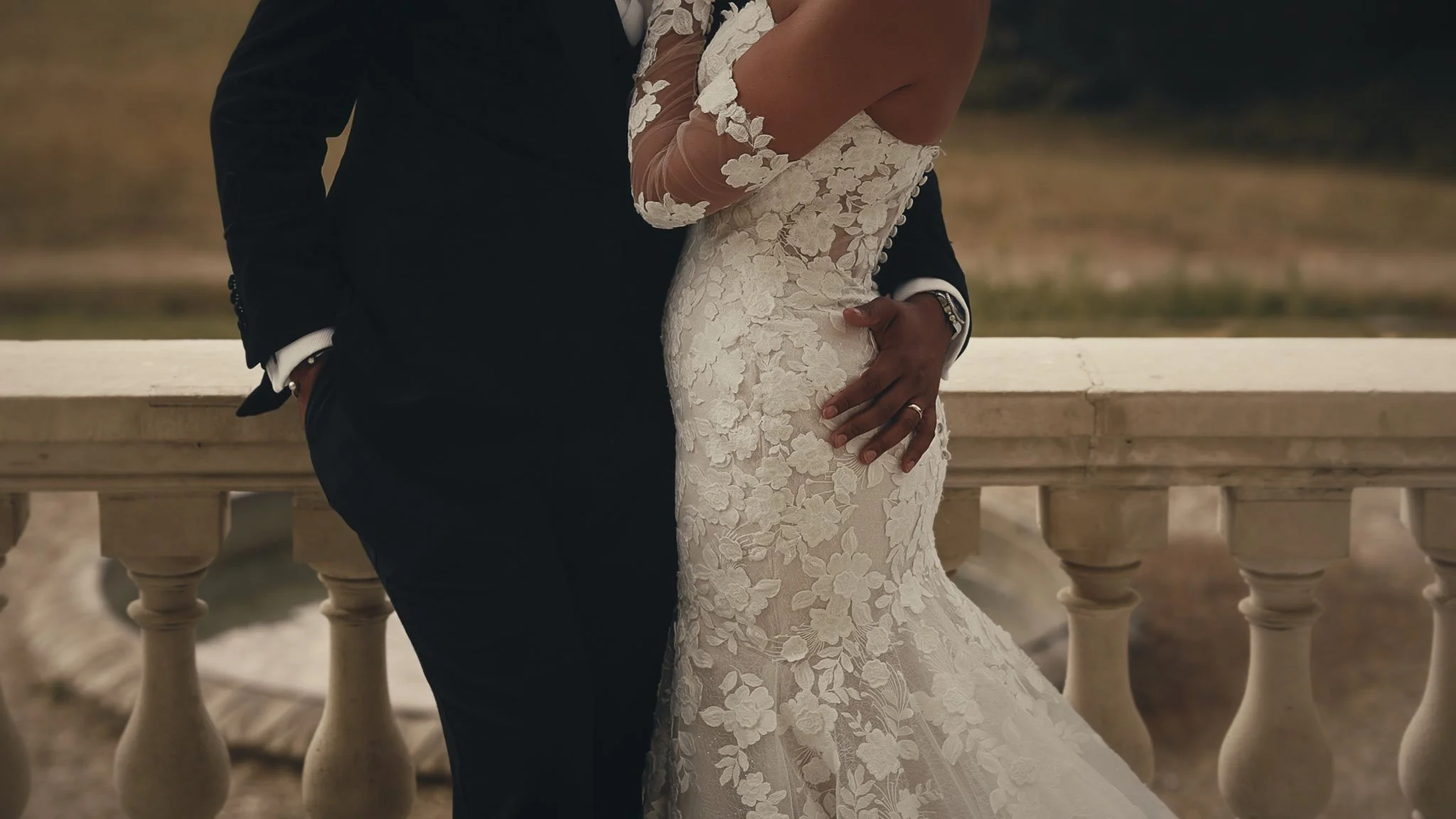 A cinematic wedding videography shot from a black tie wedding at Botleys Mansion in Surrey, filmed by Luke Batchelor productions.