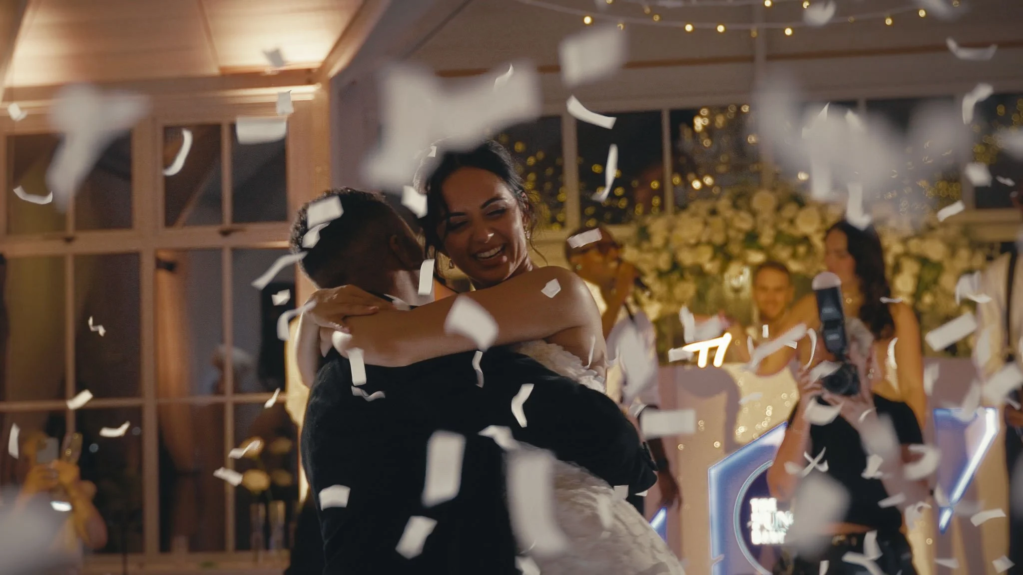 A cinematic wedding videography still from a luxury wedding at Botleys Mansion in Surrey, captured by Luke Batchelor Productions.