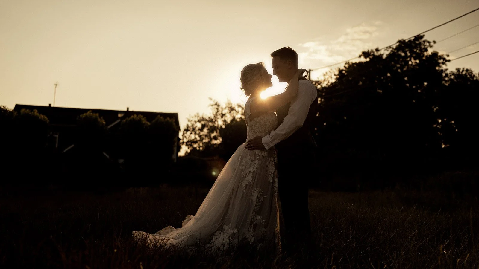 Golden hour couple portraits filmed at Cooling Castle Barn wedding in Kent