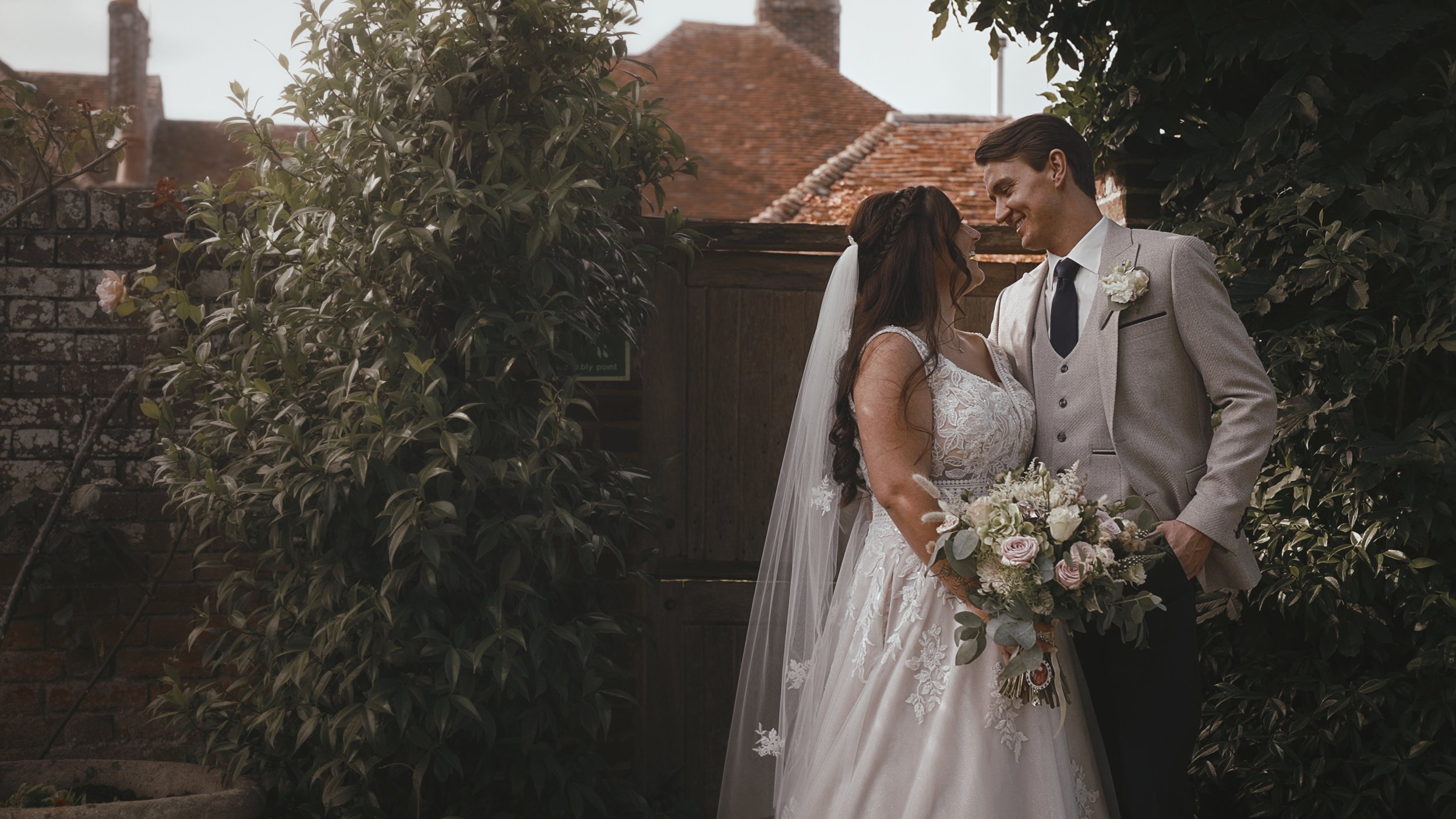 A romantic couples shot between a bride and groom from their Winters Barns wedding video.