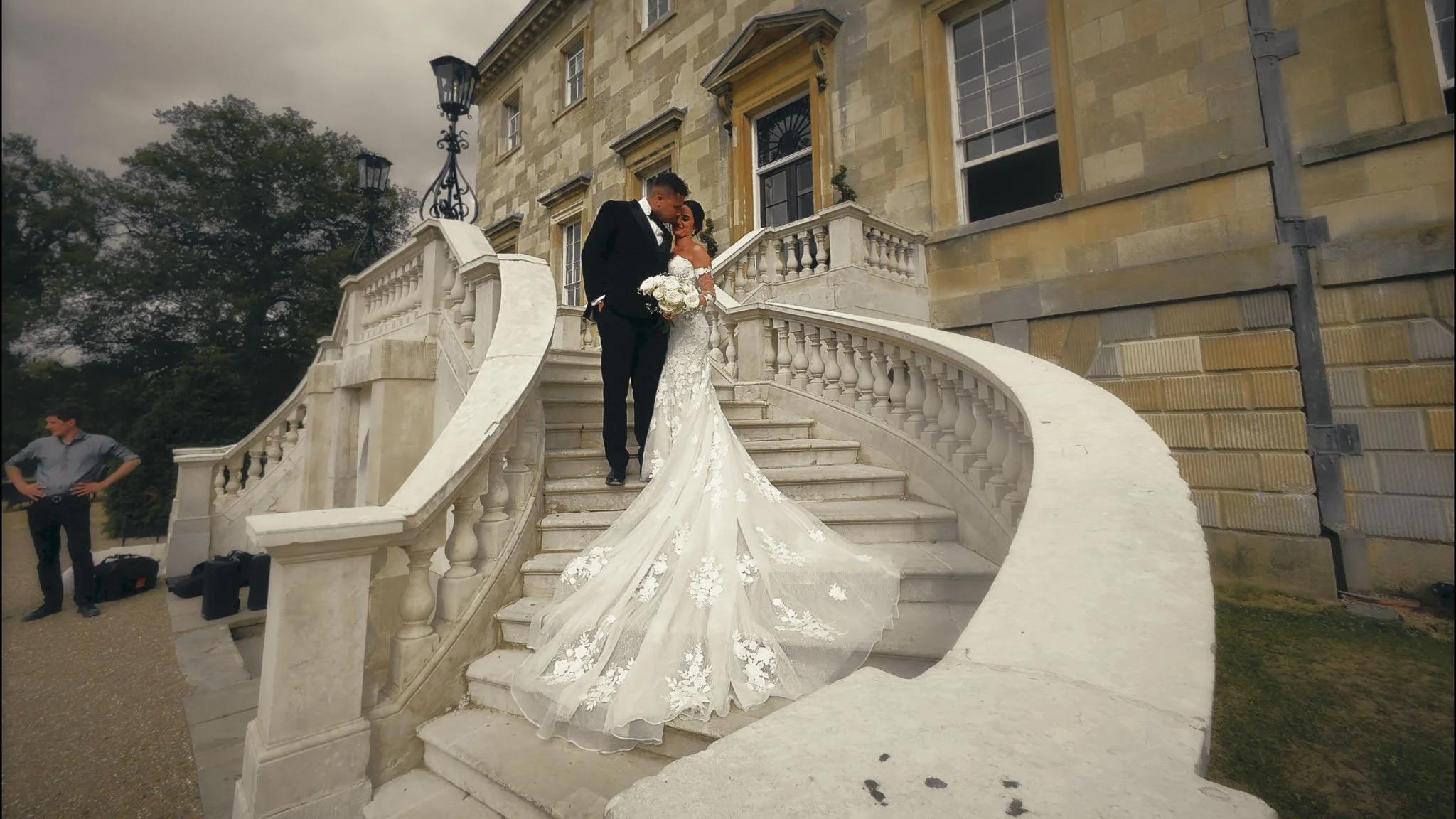 A cinematic wedding videography still from a luxury wedding at Botleys Mansion in Surrey, captured by Luke Batchelor Productions.