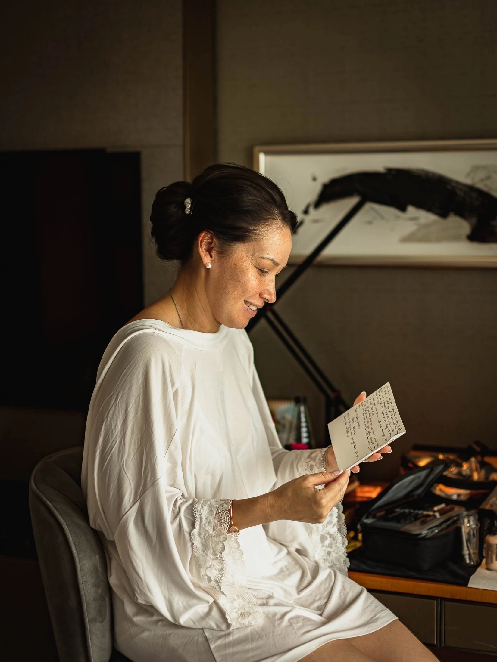 An emotional wedding moment as the bride reads a letter written by her groom on the morning of her London wedding.