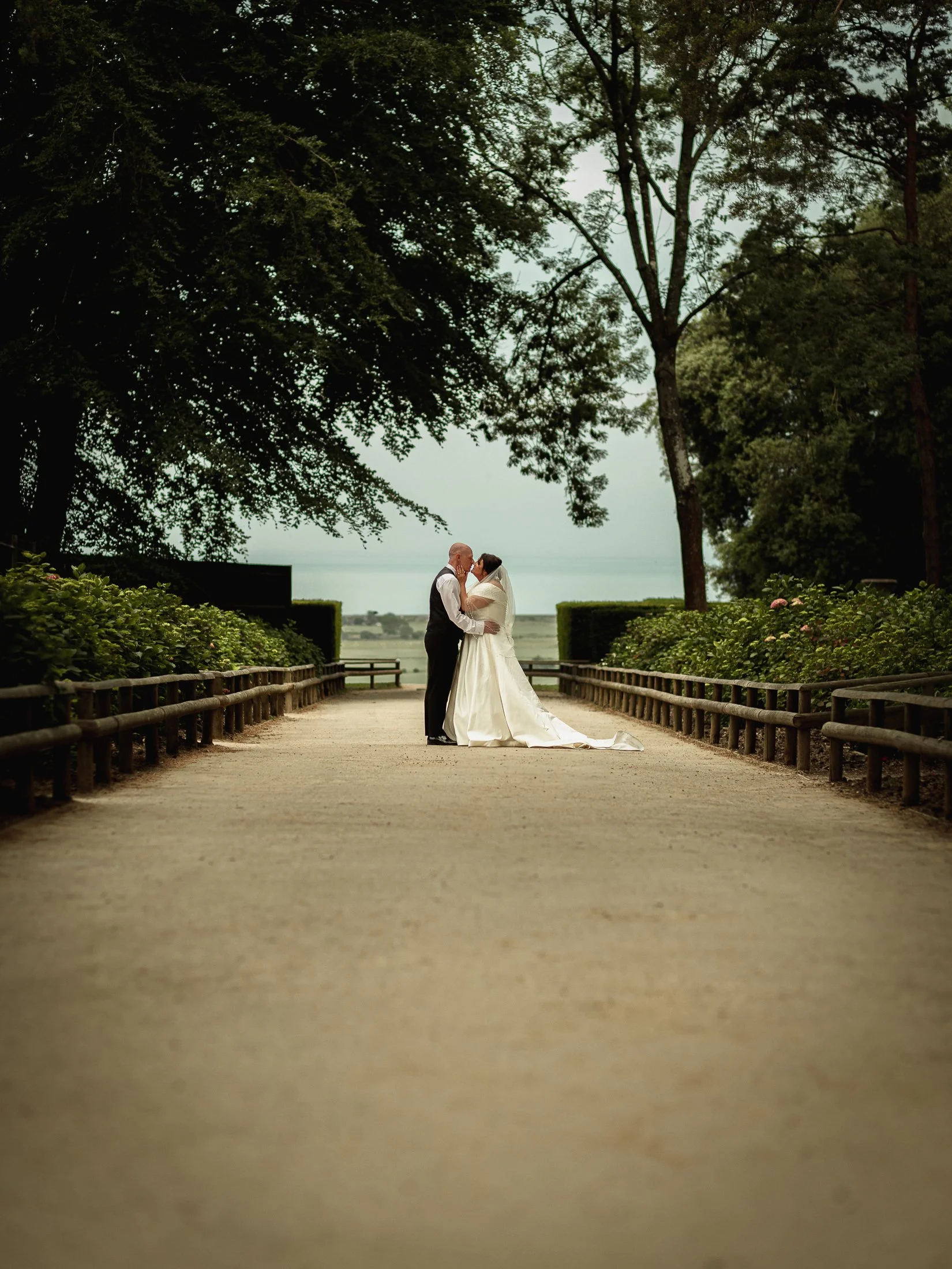 Editorial couples portrait of Lucy and Luke from the viewpoint at Port Lympne Hotel & Reserve.