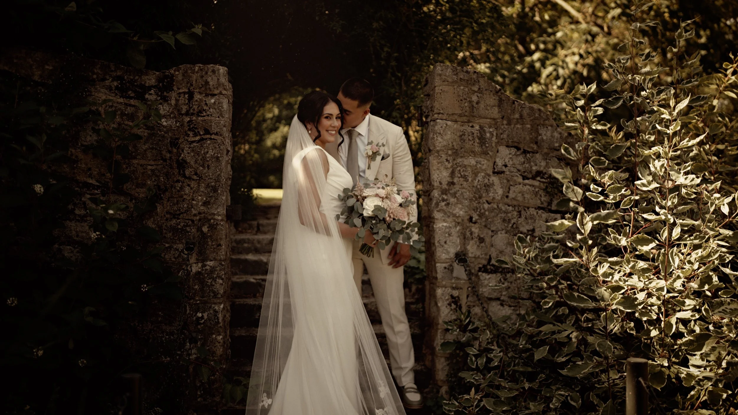 Editorial couple portraits by the lake at The Orangery Maidstone wedding venue
