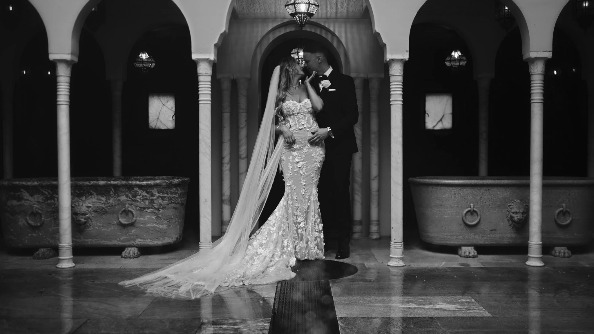 A cinematic wedding film screenshot from the Port Lympne Hotel & Reserve in Kent.