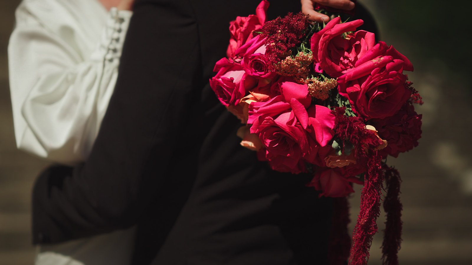 Close-up of pink and red bouquet with layered texture