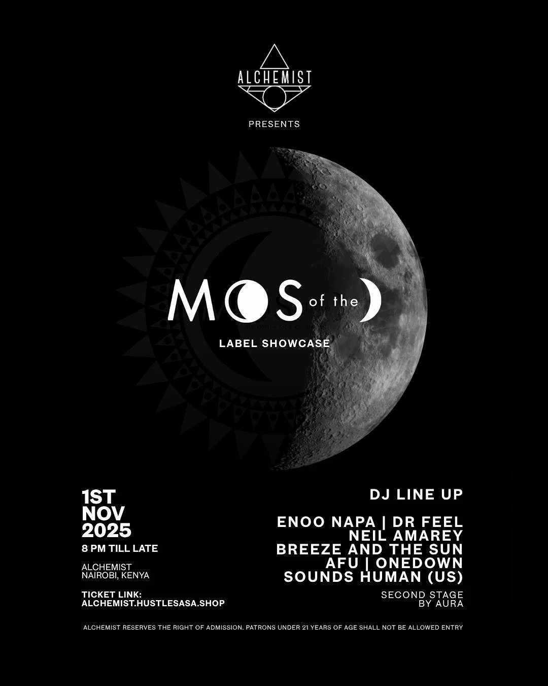 The Moon Returns 🌕✨

On Saturday, 1st November, @mosofthemoon takes over Alchemist with a massive label showcase featuring Afro house heavyweights @enoonapa and @drfeel_ .
In support will be label heads @neilamarey, @breezeandthesun and @afu.ke, alo