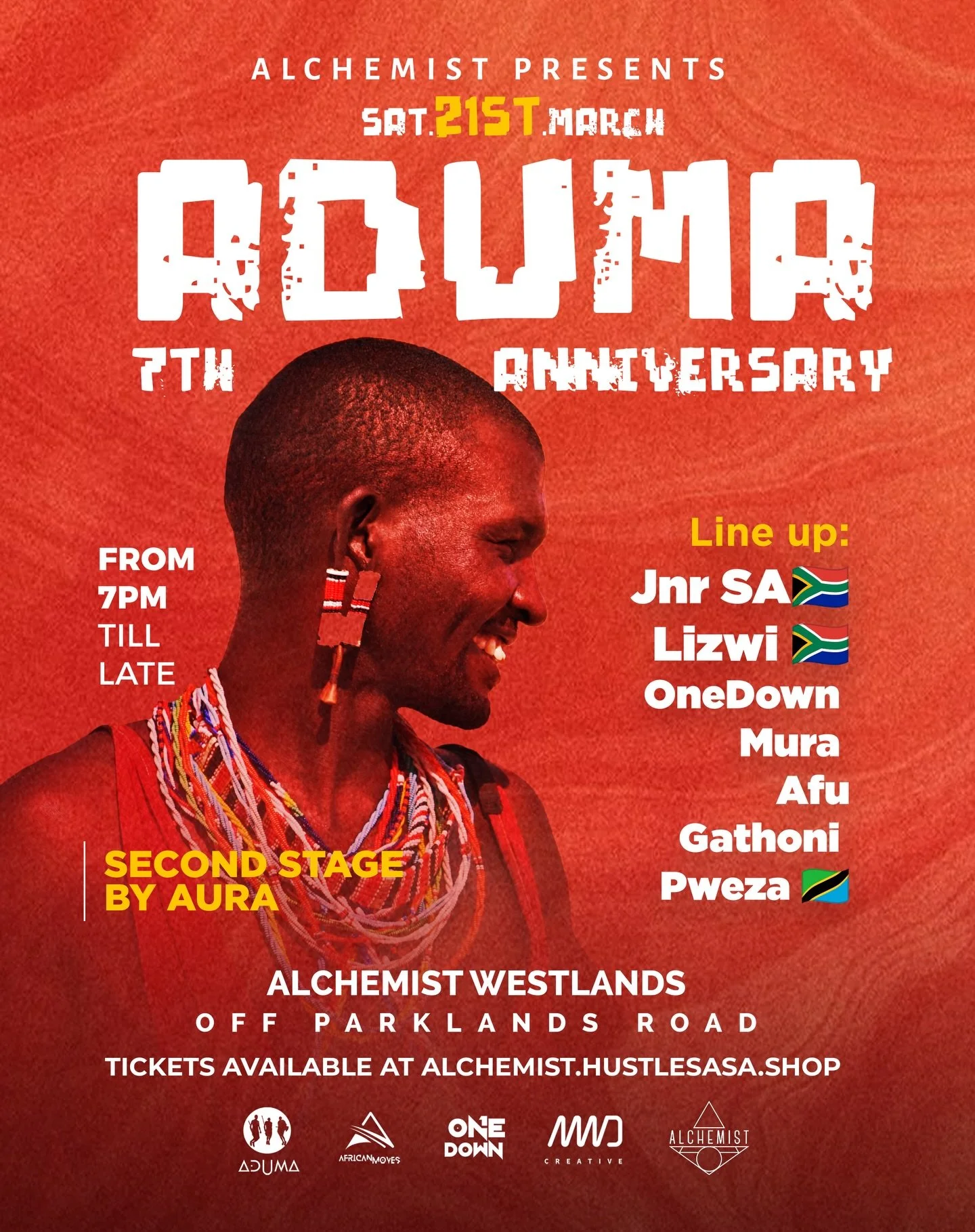 On 21st March, the @adumapresents tribe celebrates 7 years of iconic events with a special celebration! Headlining the night will be @official_jnrsa and @lizwimsa from South Africa. In support will be @onedownlive, @murathedj, @afu.ke, @gathoni_w_ an