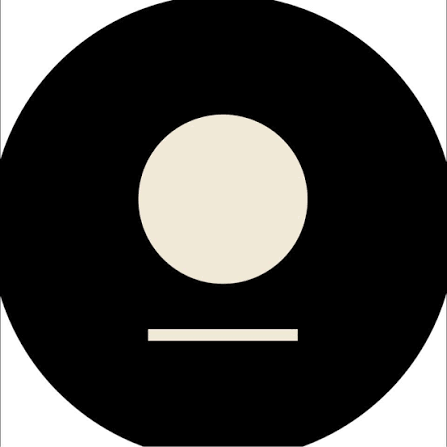 A black and white icon of a person with a large black circle for the head and a small white circle for the face, with a horizontal line below as the shoulders.