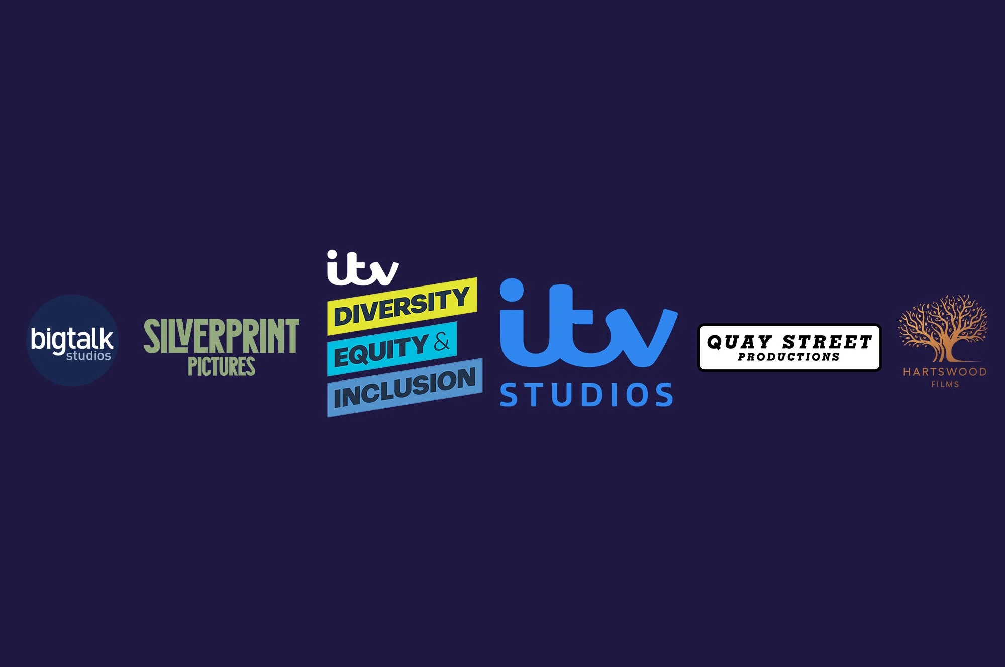 Logos of: Big Talk Studios, Silverprint Pictures, ITV (Diversity, Equity and Inclusion) and ITV Studios, Quay Street Productions and Hartswood Films.