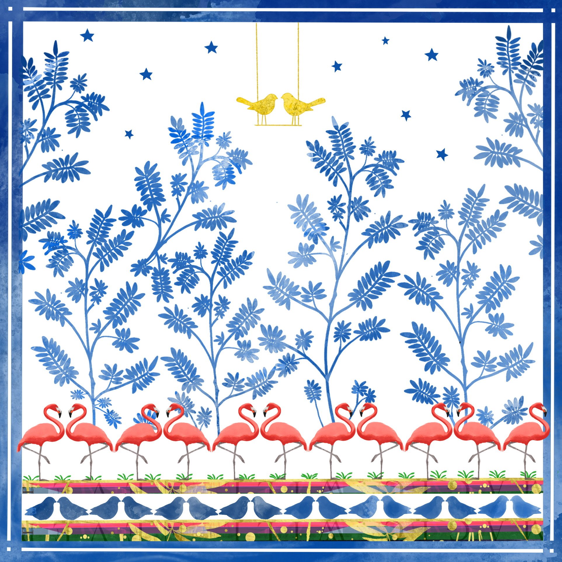 flamingo and botanical illustration by irish illustrator