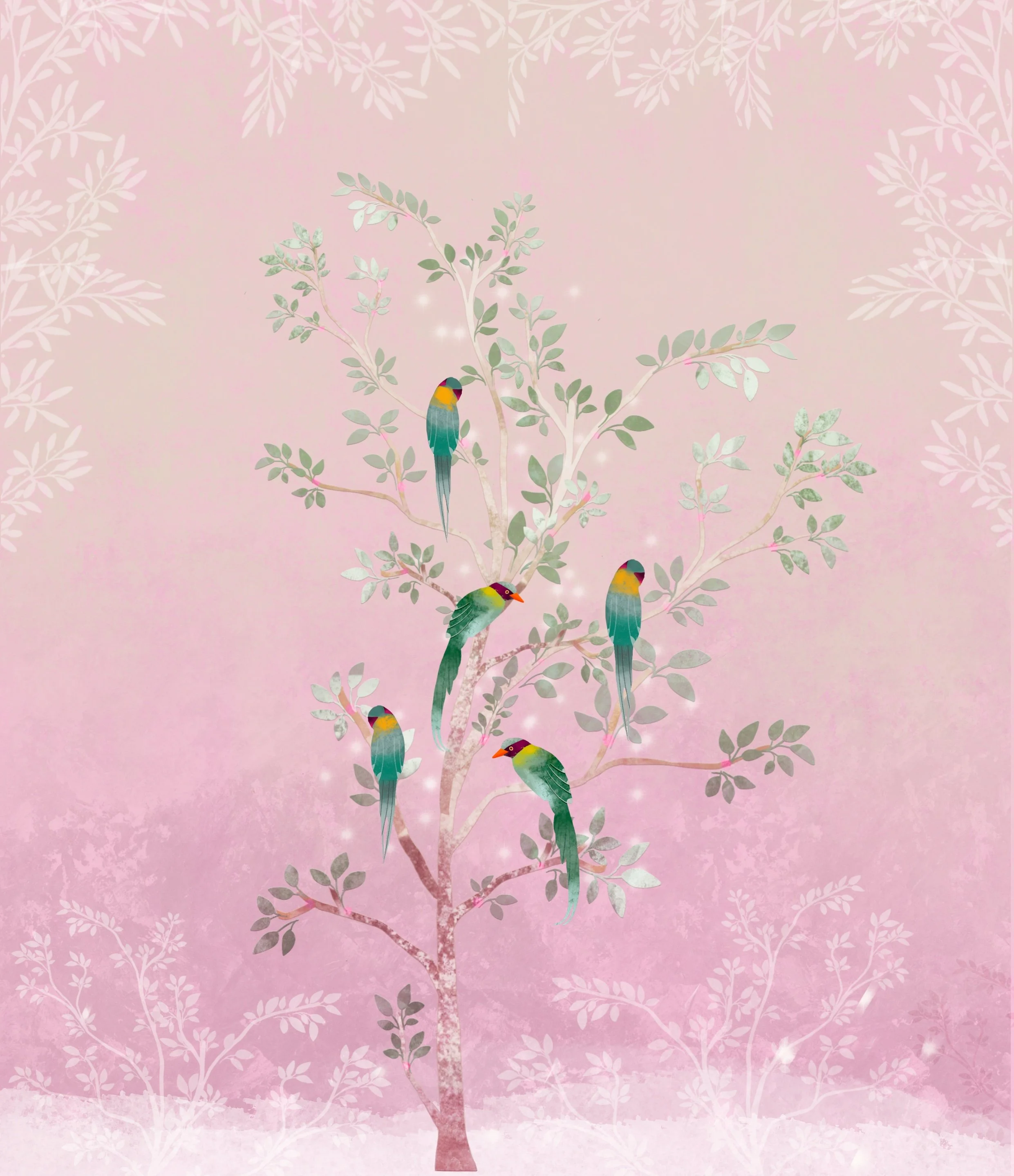 pink forest illustration for irish illustration