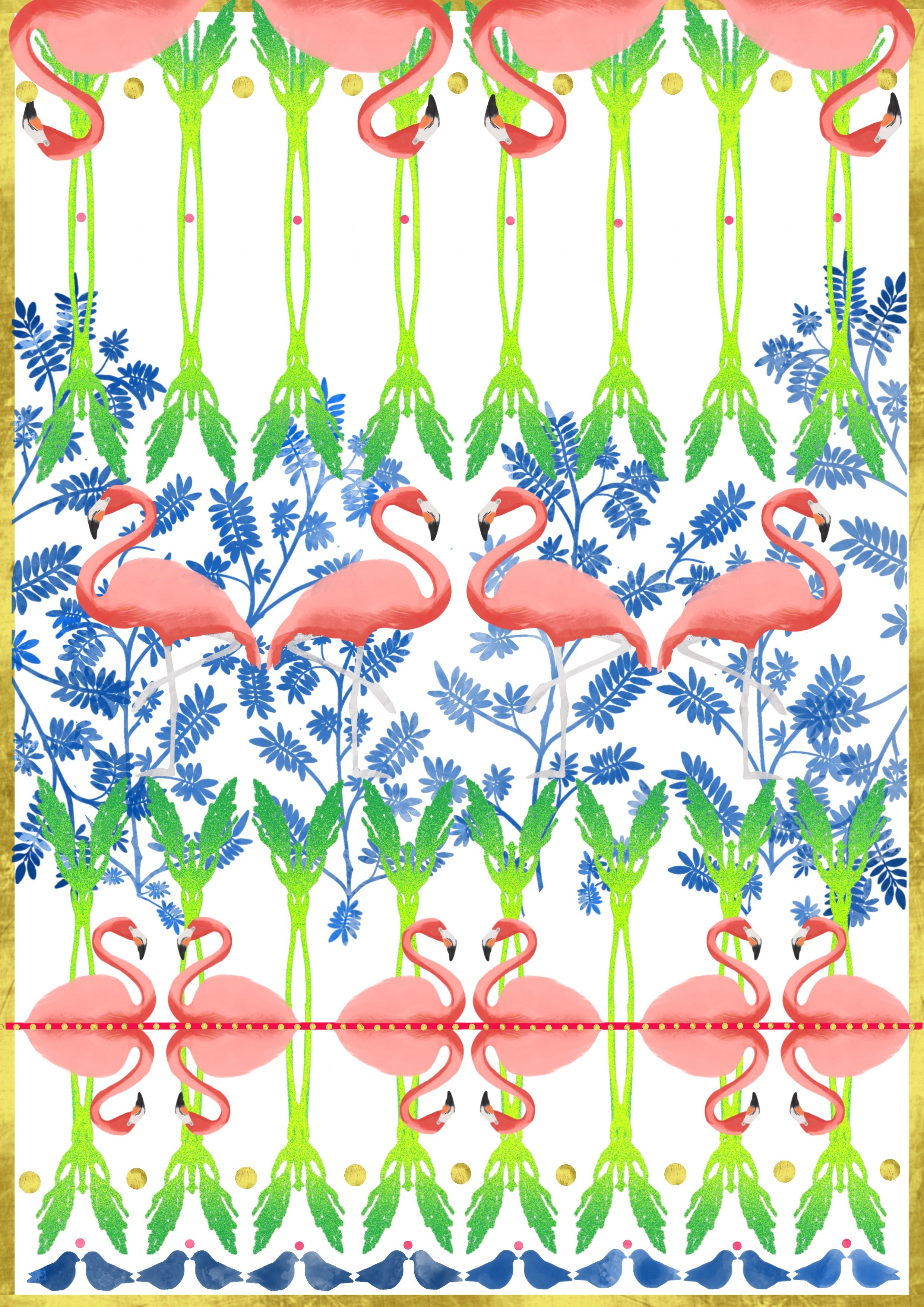 flamingo illustrations, illustrator in ireland, birds & botanical patterns