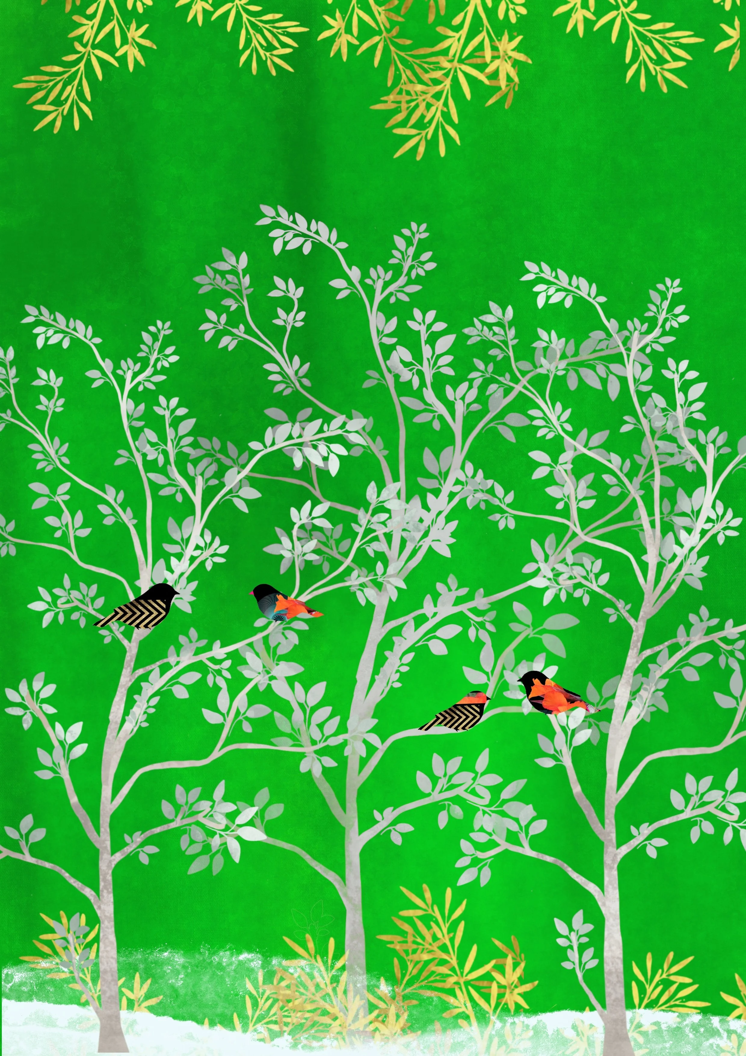 irish illustrator in dublin, birds and forest illustration