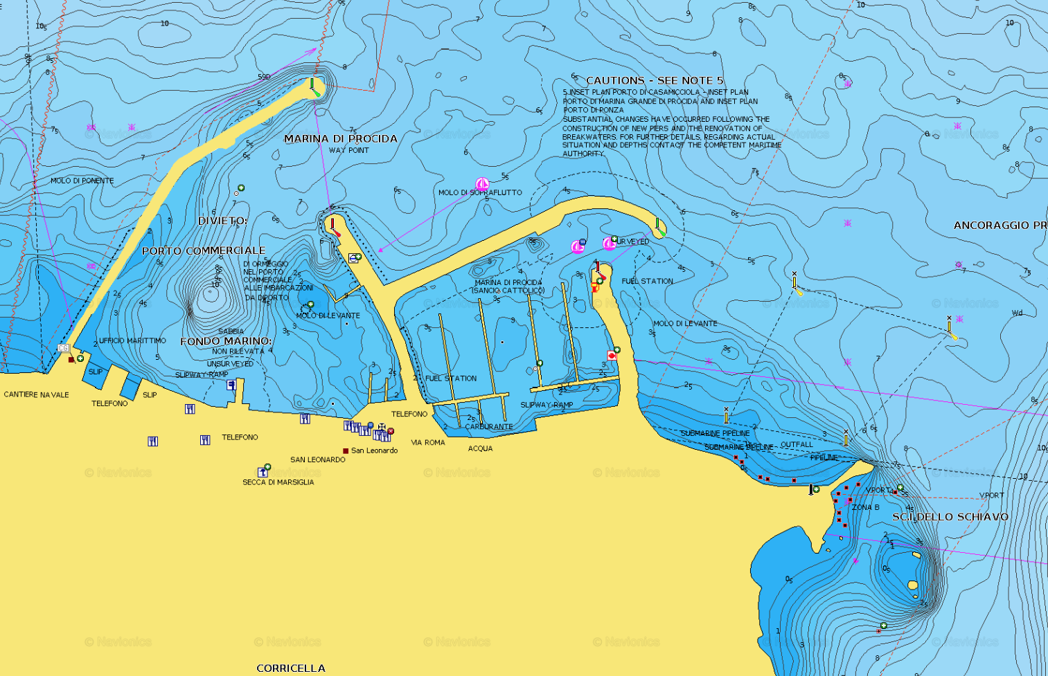 Marina di Procida Screenshot Navionics Chart -  Porto arrivo durante trasferimento catamarano Lagoon 50 da Bordeaux a Procida.