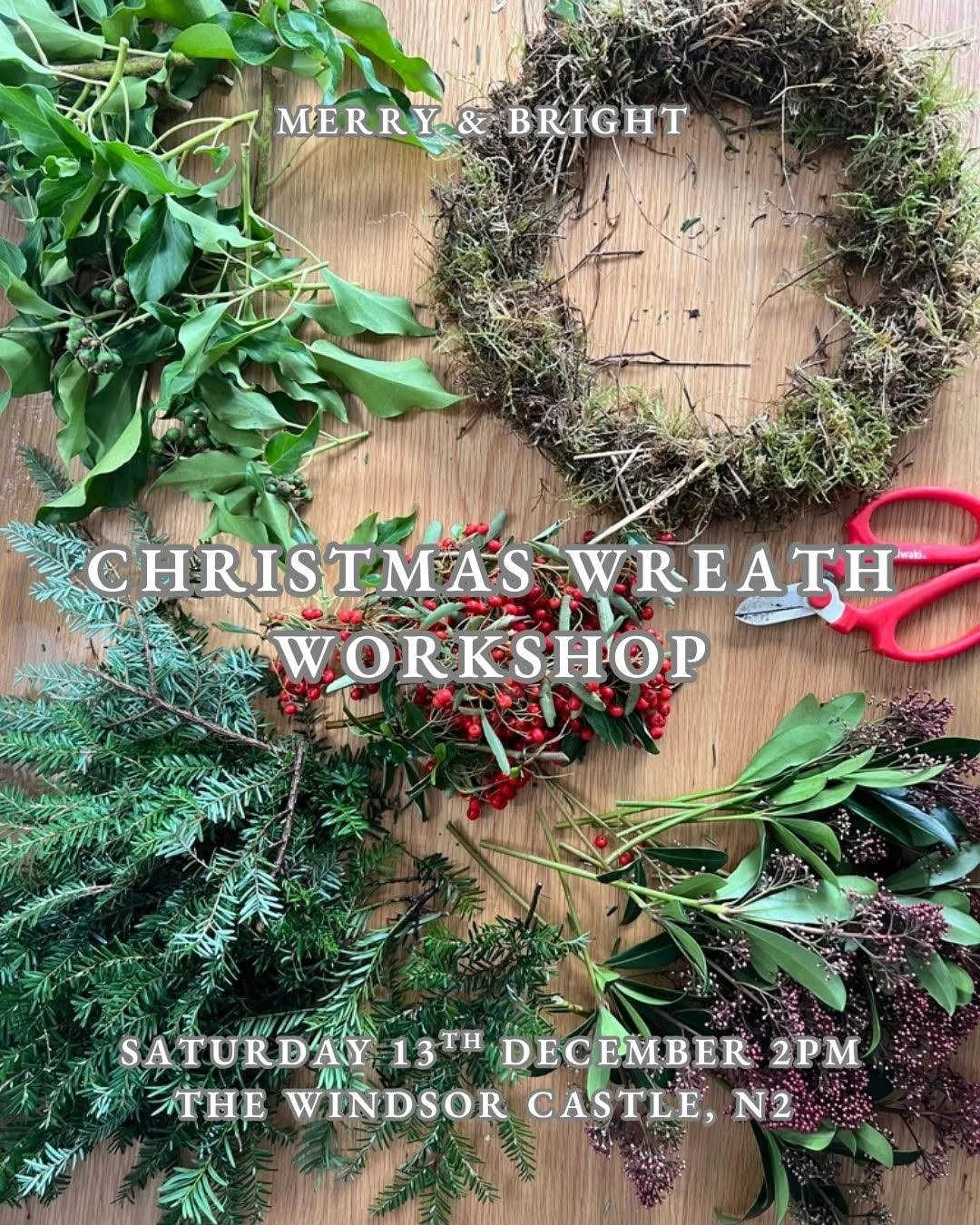 Christmas wreath making table display