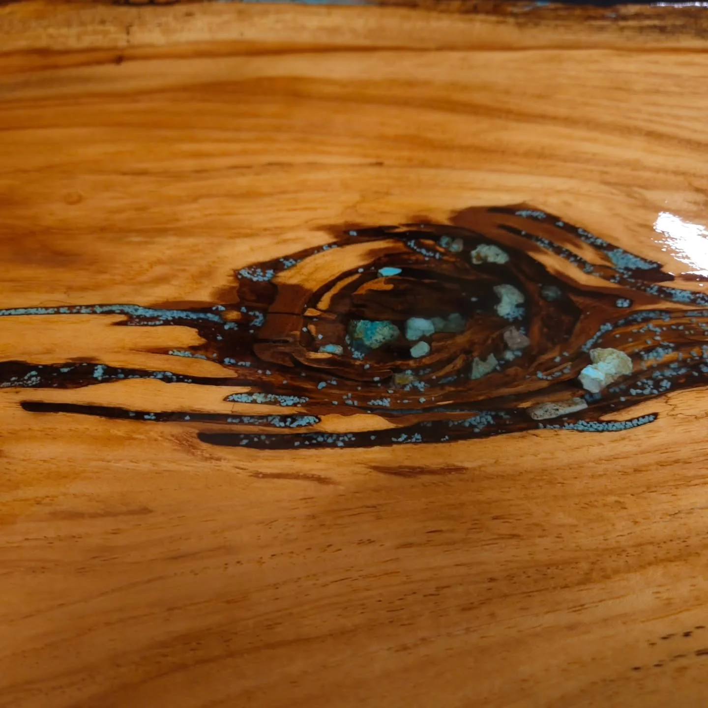 Extremely grateful, sold this absolutely beautiful Pecan coffee table with turquoise inlay. The buyers loved my pieces so much they bought this Elm coffee table as well. 

#interiordesign
#rusticdecor 
#liveedge 
#epoxyart 
#rusticfurniture