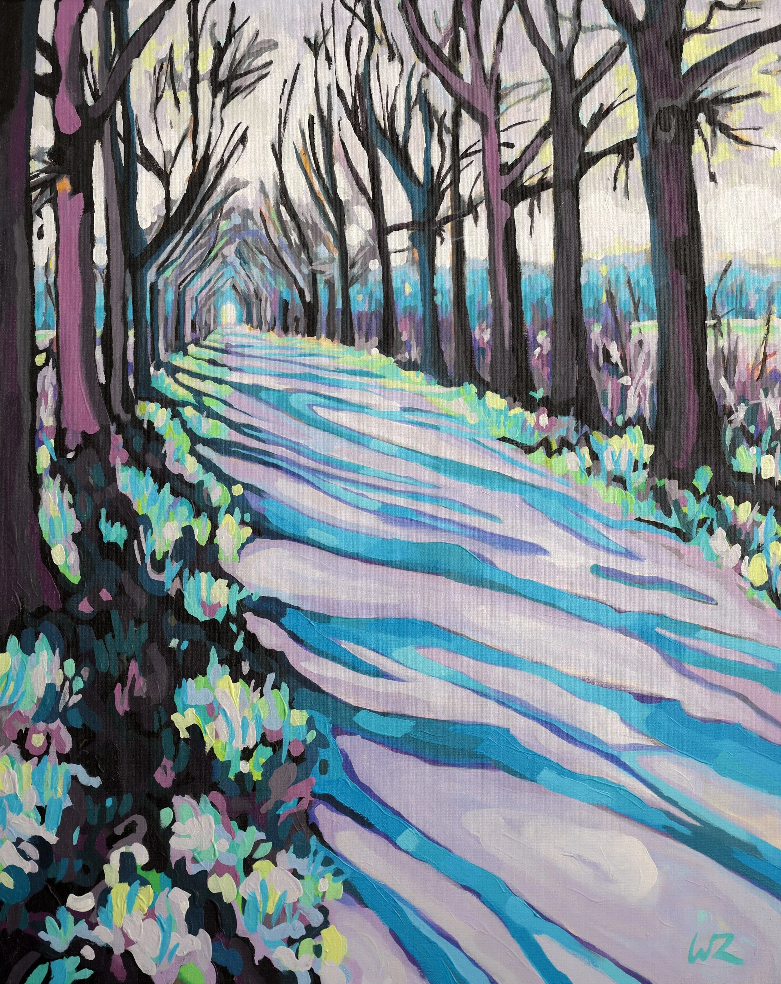 Beeldenlaan in paars en blauw | acryl op linnen | 100 x 80