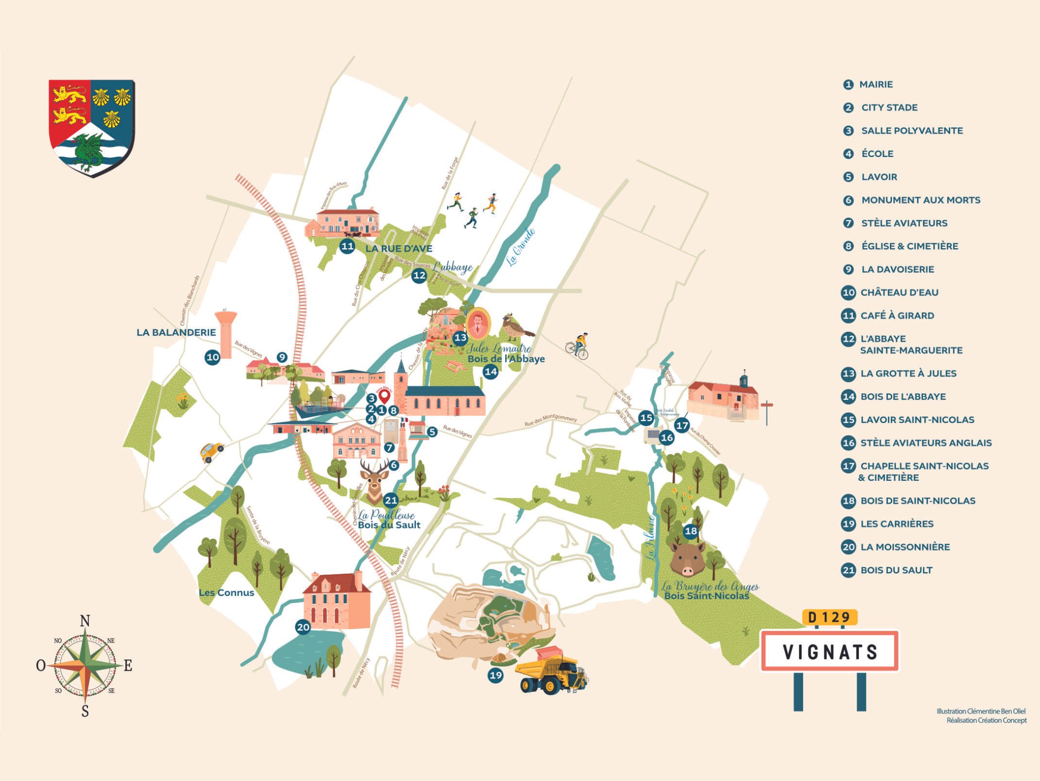 Carte / map de ville illustrée - Vignats