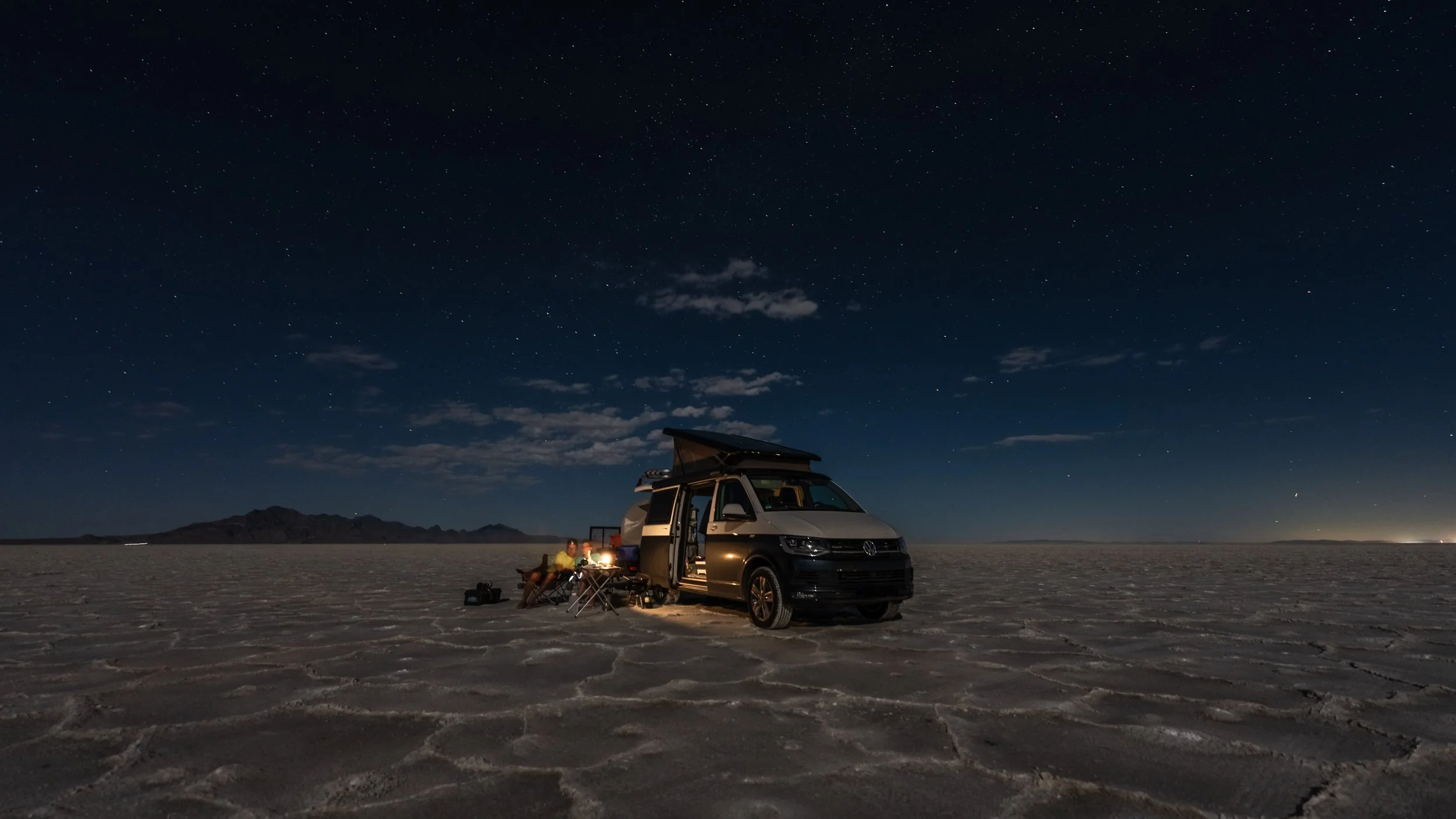 VW T6 camping on Salt Flat Desert near Salt Lake City in Utah