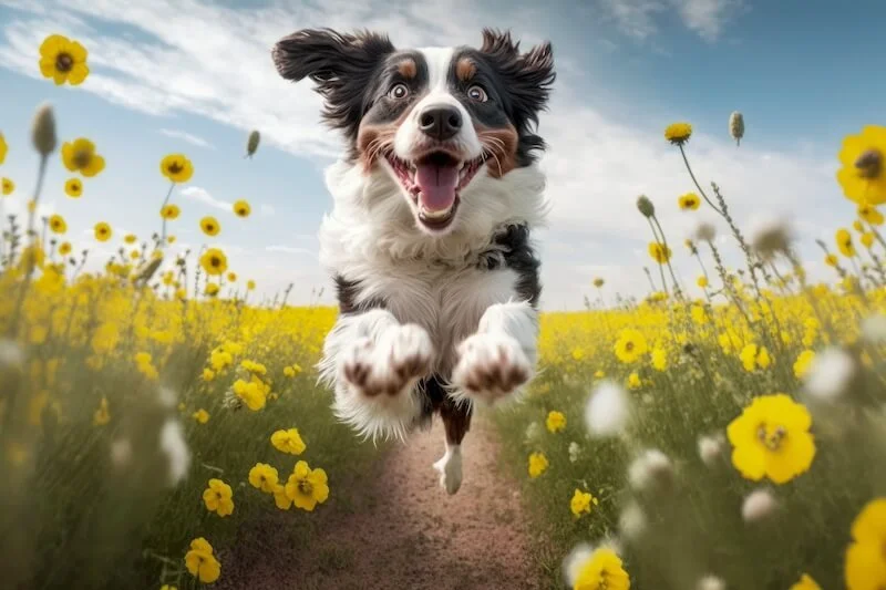 Happy Dog Running Through a Field