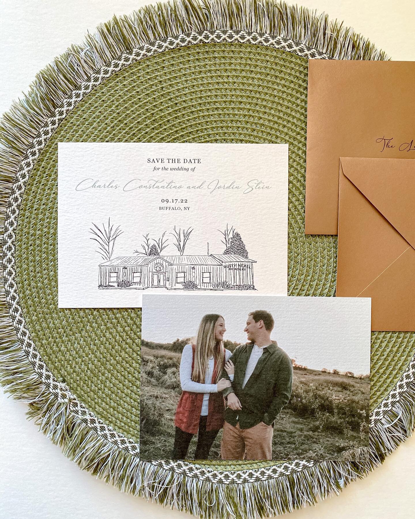 Custom venue drawing on textured Arturo paper and antique gold envelopes 🤤 Cannot wait to design more for this wedding!