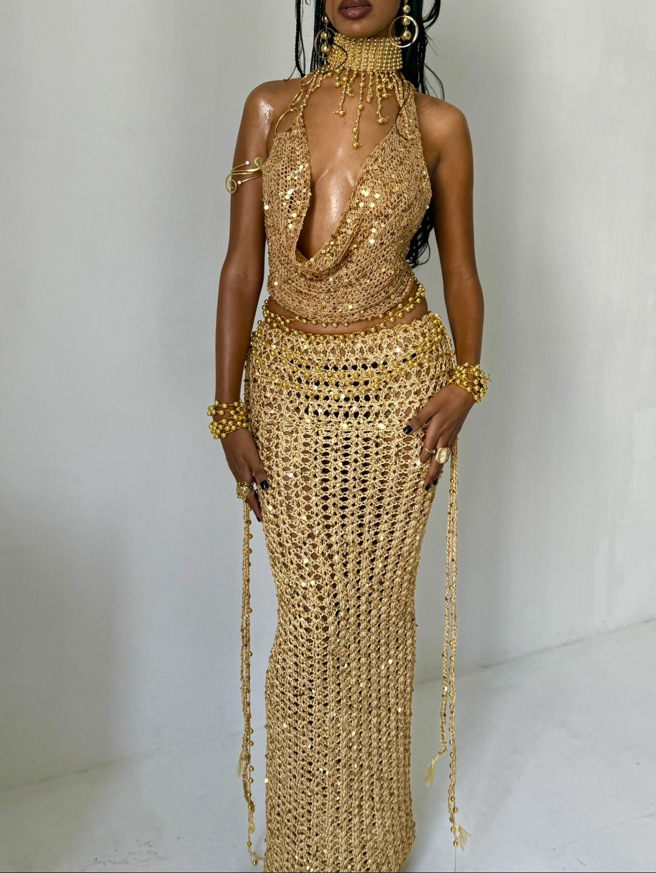 Gold Sequin Maxi Skirt