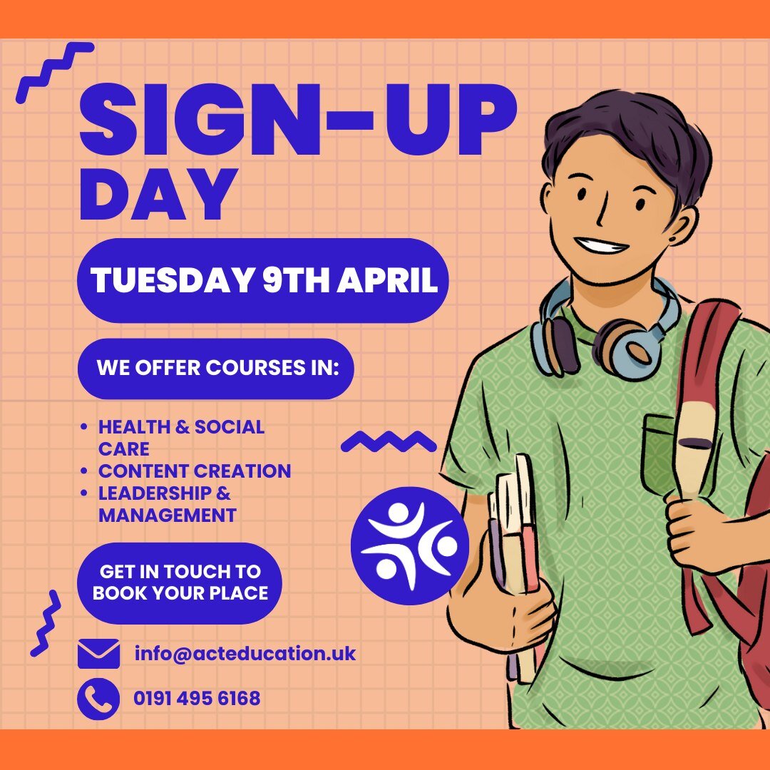 Are you interested in signing up for one of our apprenticeships?

Well luckily for you, we have a sign-up day on the 9th of April!

If you're looking to enrol with us, give us a call or drop us an email for more details.

#Act #ActEducation #Enrolmen