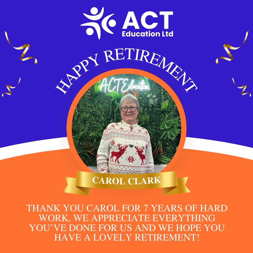 Our wonderful tutor Carol is embarking on the next stage of her life today as she is retiring!

Thank you so much for your service over the last 7 years, you'll be a huge miss!

#Act #ActEducation #Retirement