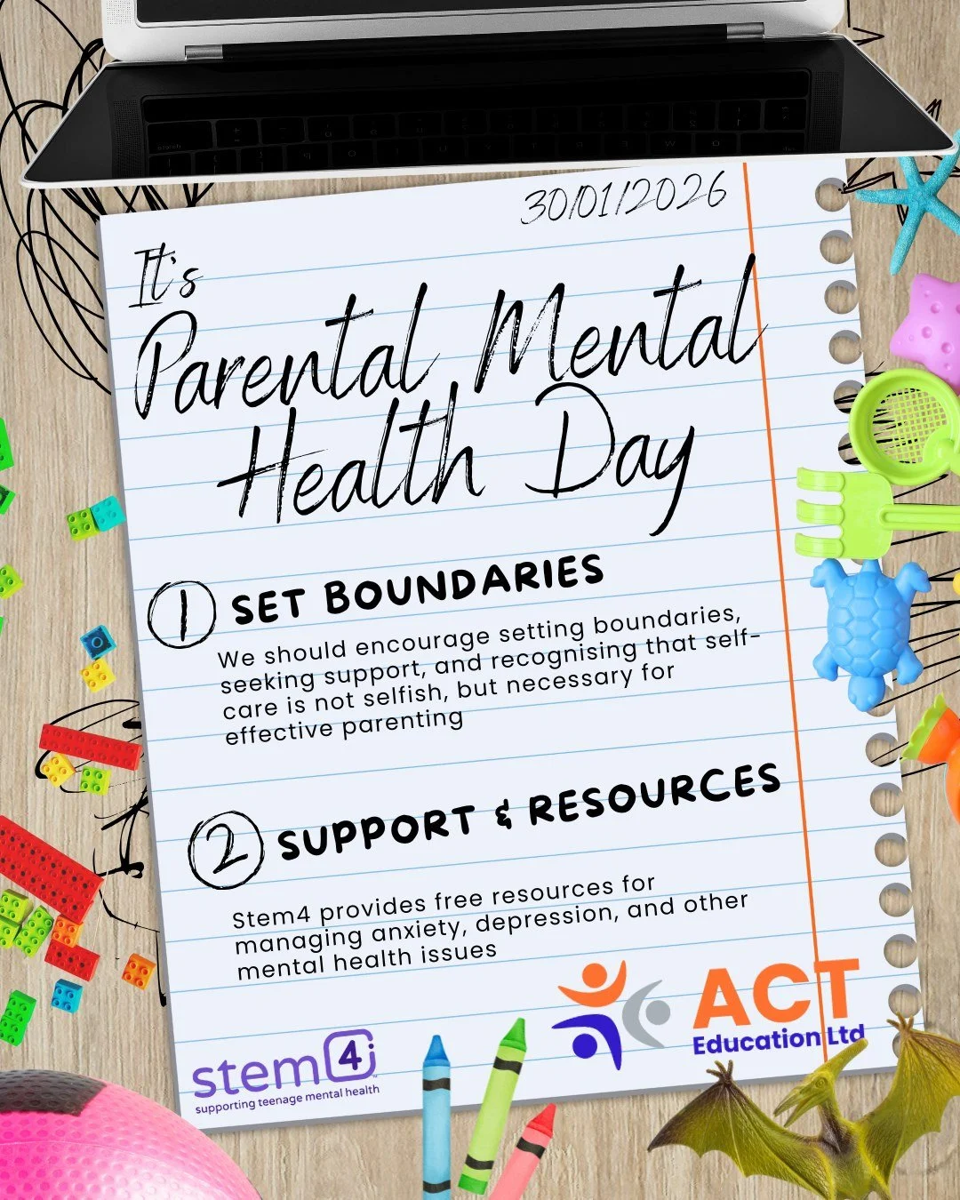 👨&zwj;👨&zwj;👧👨&zwj;👩&zwj;👧Did you know it's Parental Mental Health Day?👪👩&zwj;👩&zwj;👧&zwj;👦

At ACT, we have many staff members who are parents, and we do everything we can to make sure they are heard, as safe as we can make them feel and 