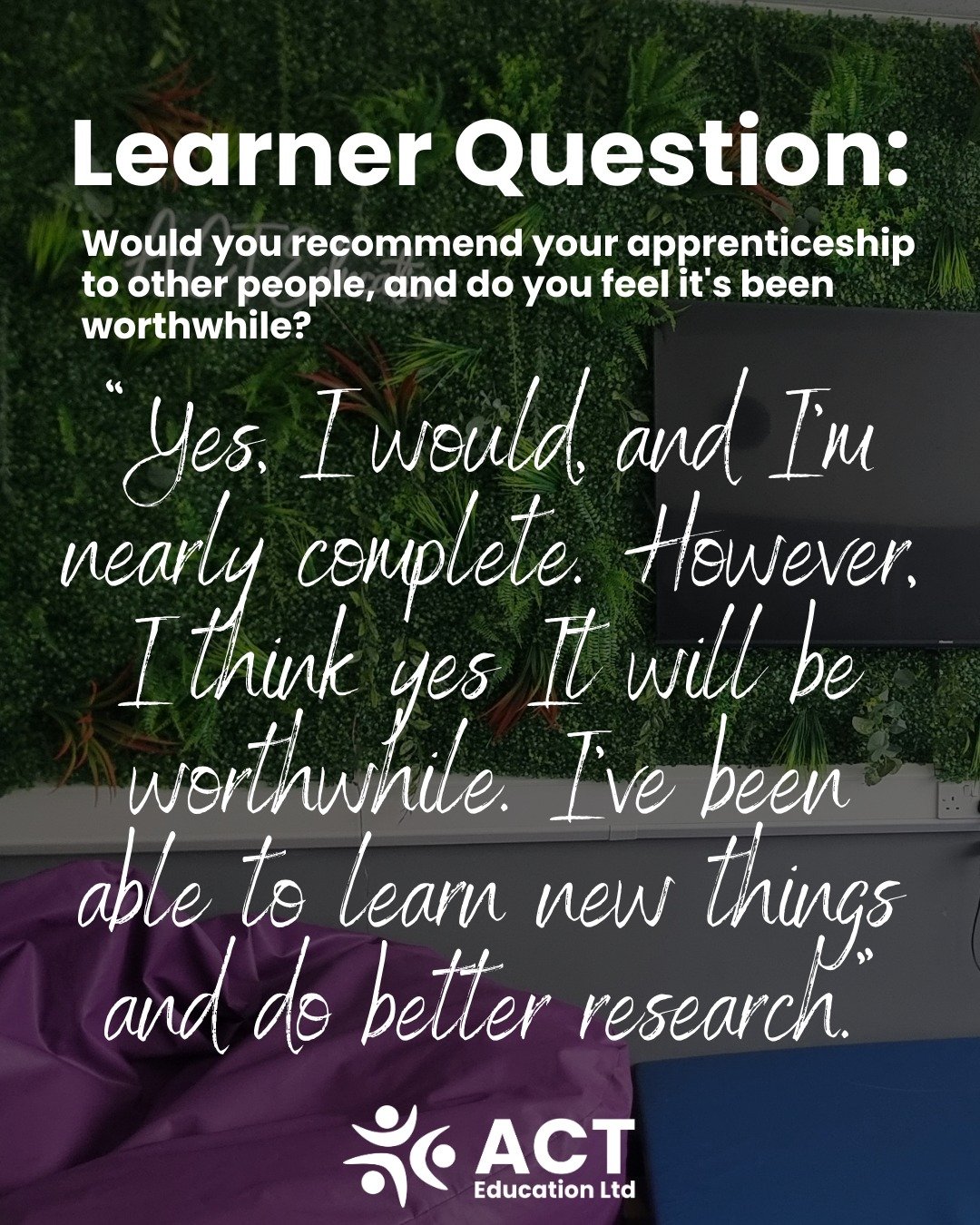 "It will be worthwhile. I&rsquo;ve been able to learn new things and do better research.&rdquo;

🕴🏻💼 It's National Apprenticeship Week!💼🕴🏻

Today's focus is on LEARNERS!

We reached out to an associate who is currently involved with an app