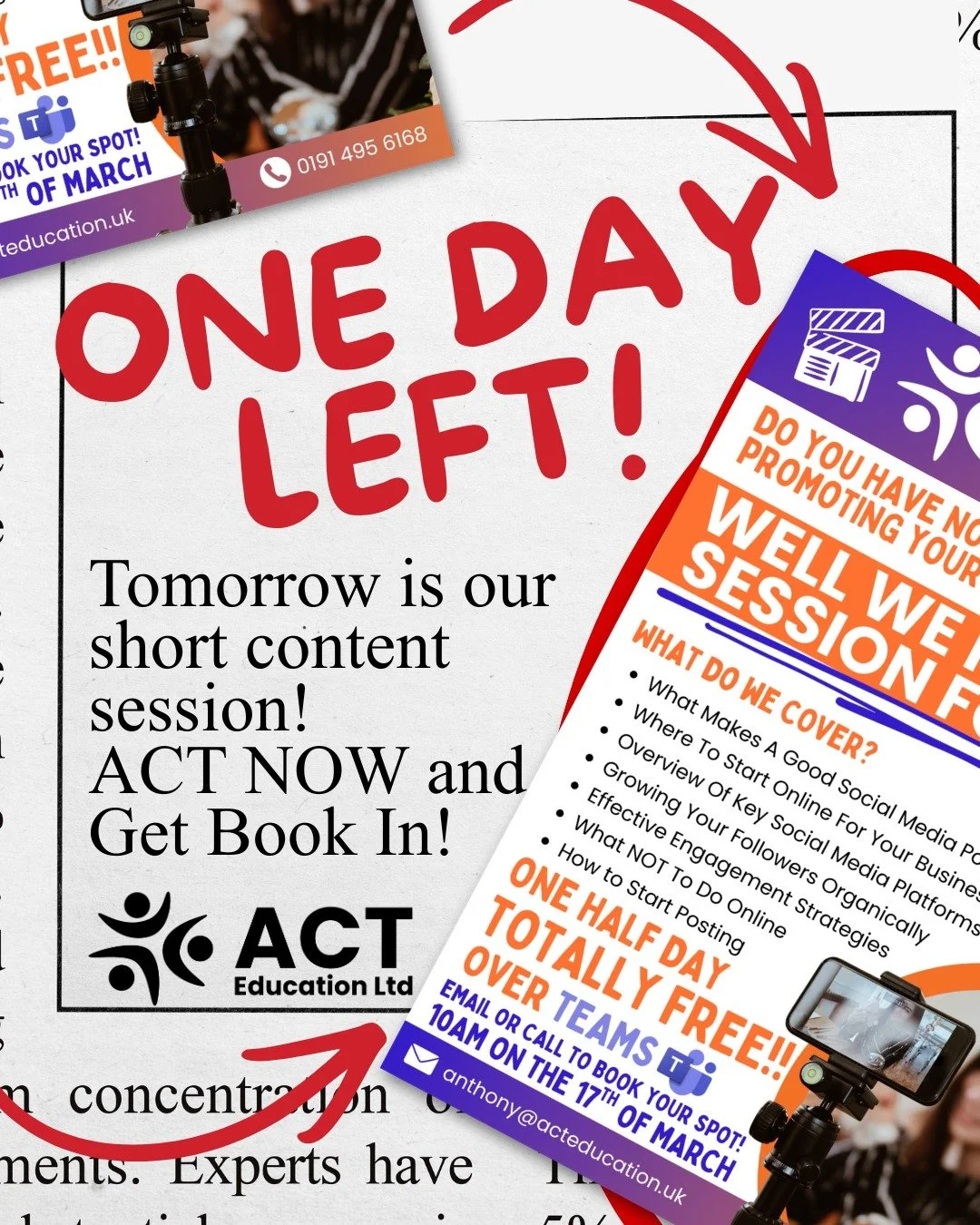 📱🚨💭ONLY ONE DAY LEFT!!!?📱🚨💭 

Today is the LAST day we are accepting people into our free content session. Our content tutor is hosting a short content session focusing on the fundamentals of good social media knowledge and where to start.

Fro