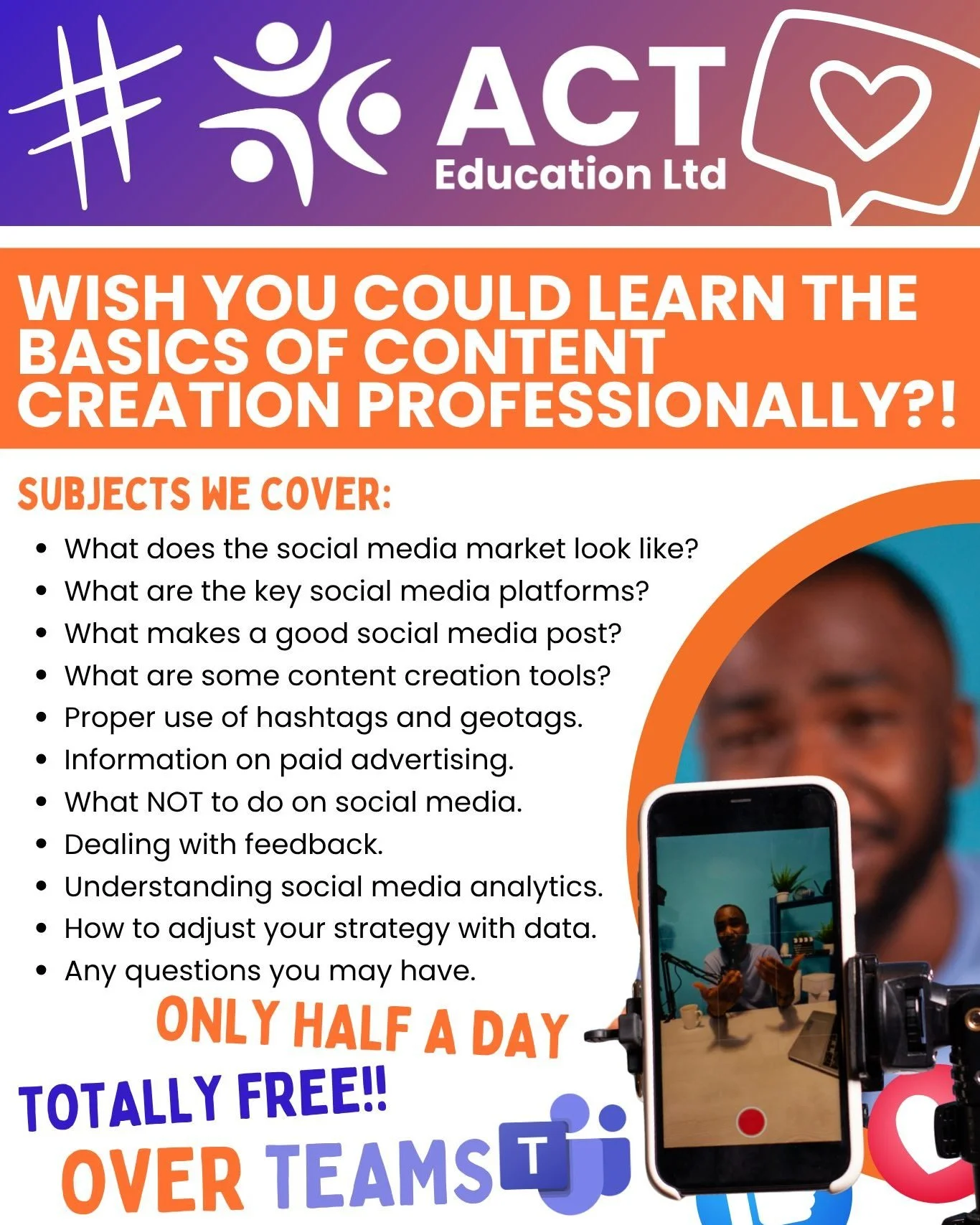 📱🚨WE'RE BACK! 1st of July, our FREE short content session is now available!🚨📱

Our short content session is designed for beginners who are interested in improving their businesses' social media presence.  We give you the beginning building blocks