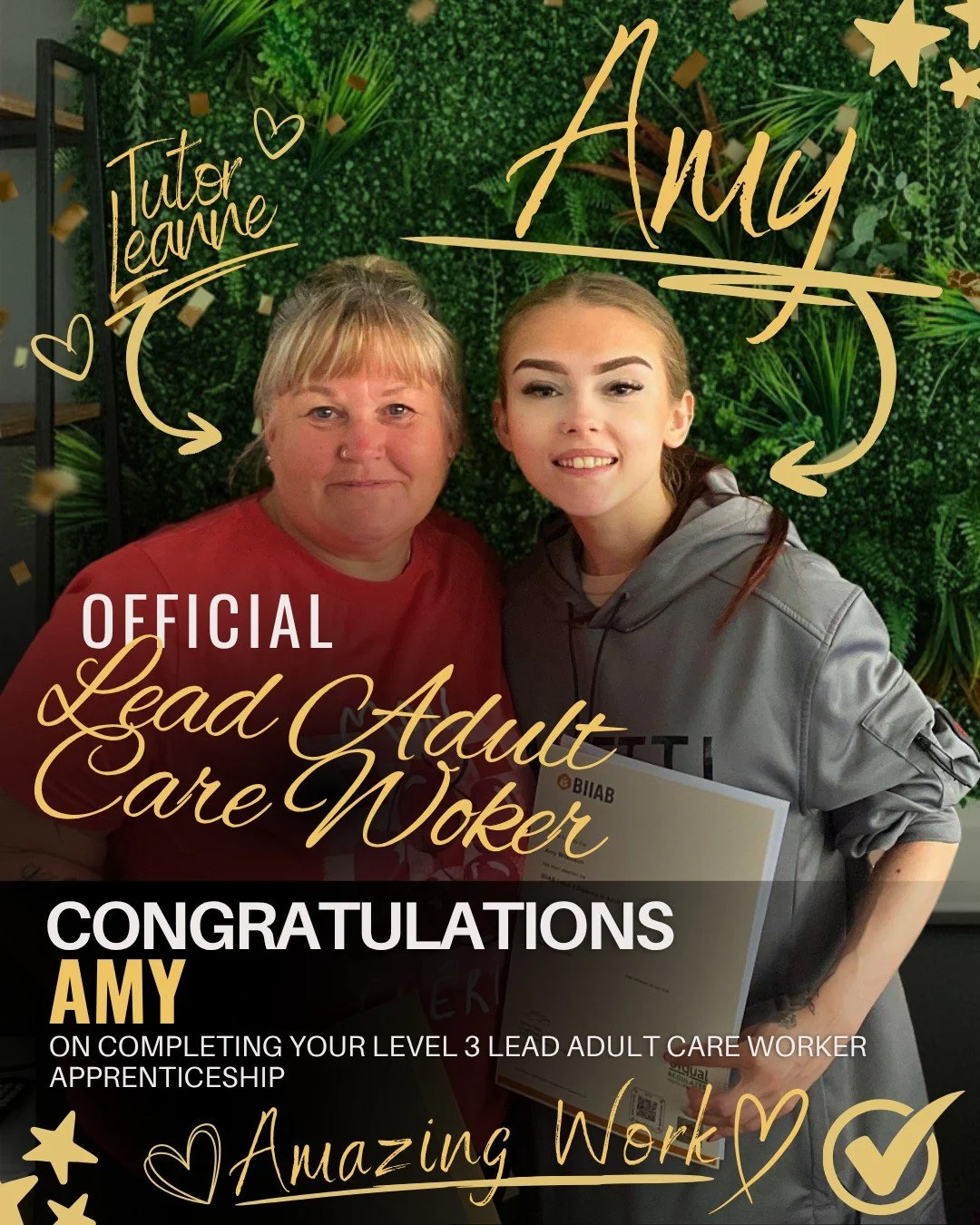 🎉 Huge congrats, Amy, on becoming an official lead adult care worker! 🎉 

Your hard work &amp; dedication have paid off. We're thrilled to see you thrive in your role, making a positive impact in the lives of those you serve. 

 🌟Well done from ev