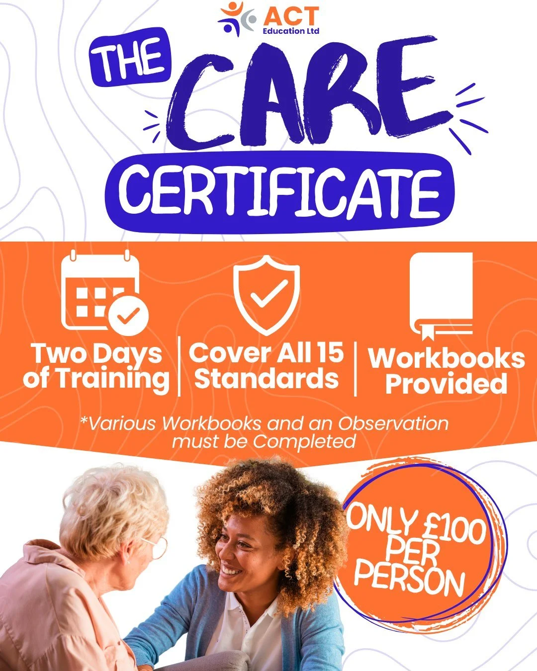 Kickstart your care career with our 2-day care certificate training!

🤝 Our expert tutors in the North East will guide you through 15 care fundamentals, providing a solid foundation for just &pound;100!

💸 Includes all necessary materials and suppo